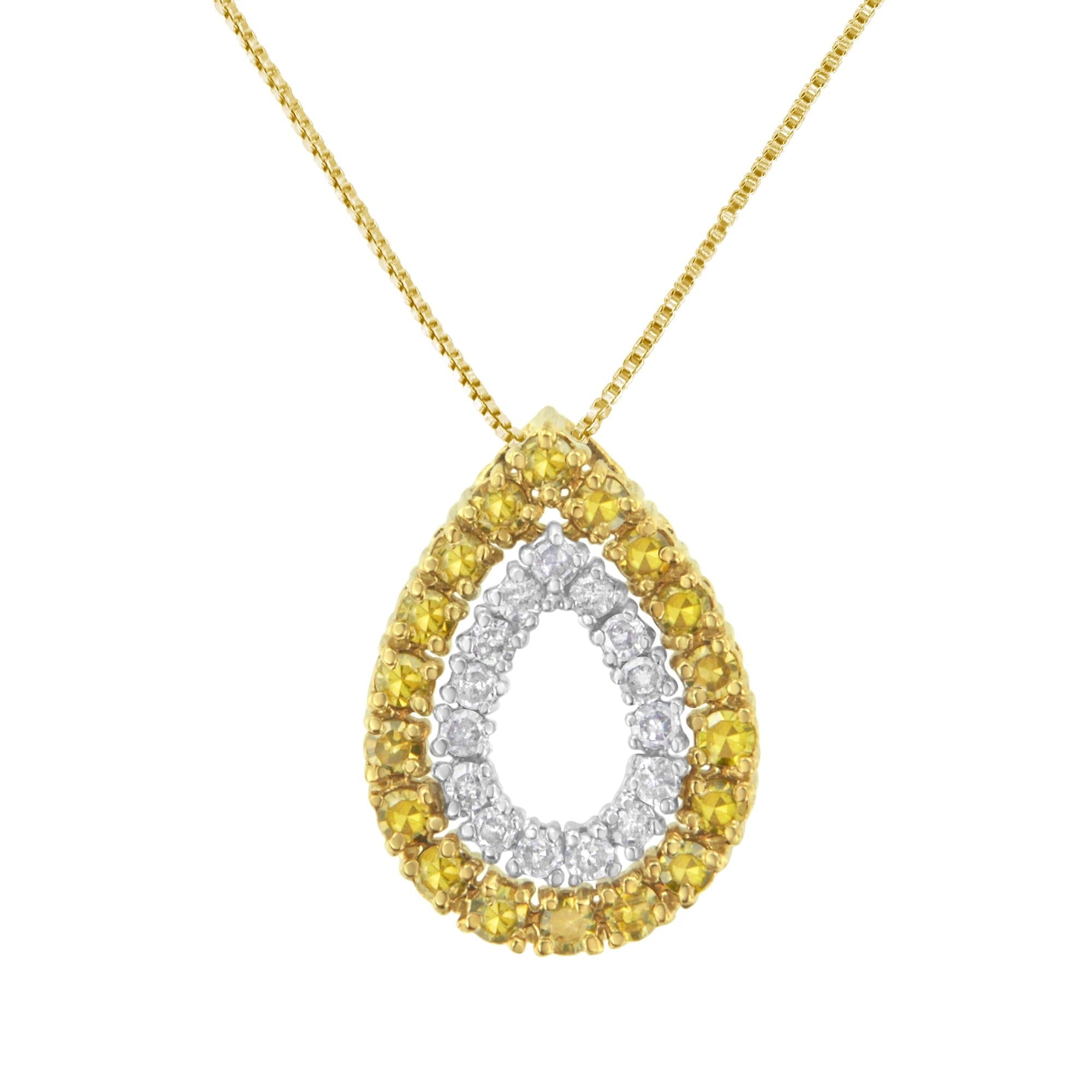 Yellow Gold Plated Sterling Silver Treated Yellow Diamond Pear Shape Pendant Necklace (1/2 cttw, Yellow Color, I2-I3 Clarity) - Friggin Jewelry