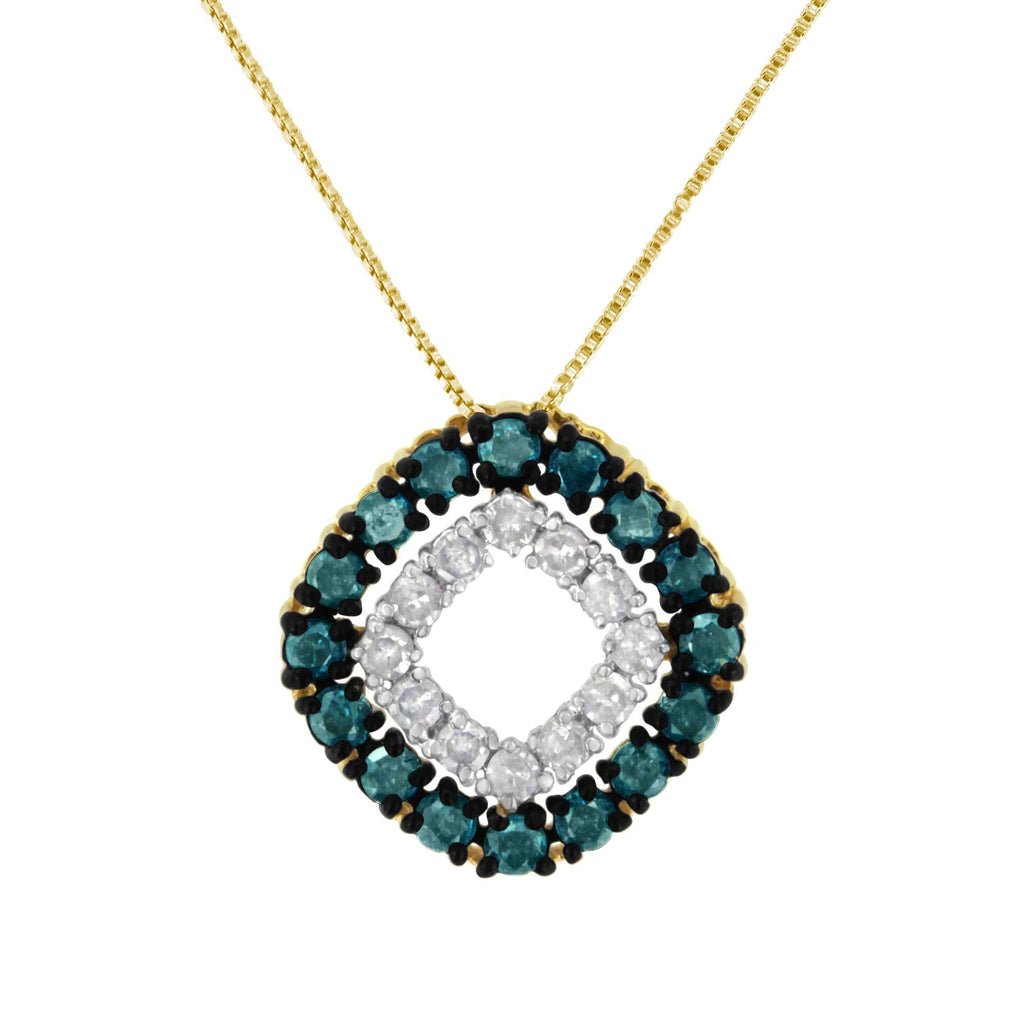 Collar con colgante cuadrado de diamantes de 1/2 quilates con tratamiento de color (azul, amarillo, claridad I2-I3) en plata de ley 925 bañada en oro amarillo de 14 quilates - Friggin Jewelry