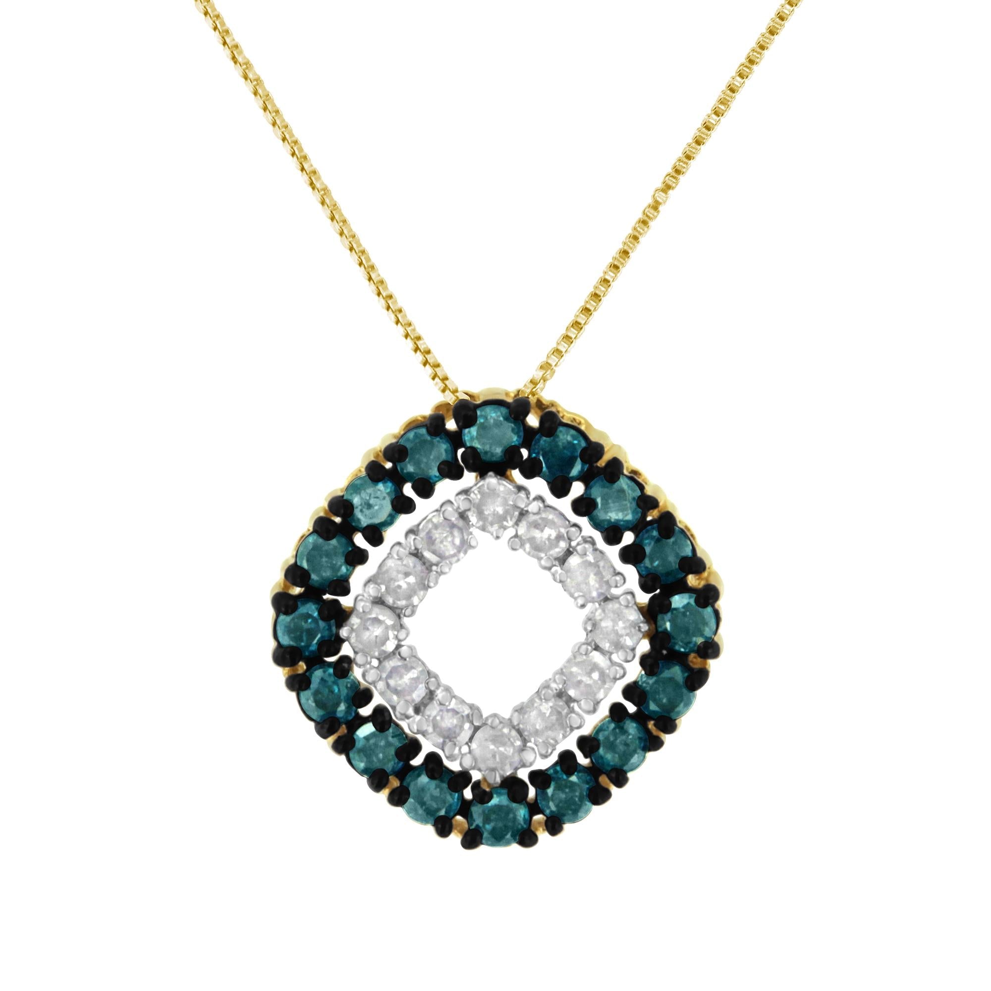 Collar con colgante cuadrado de diamantes de 1/2 quilates con tratamiento de color (azul, amarillo, claridad I2-I3) en plata de ley 925 bañada en oro amarillo de 14 quilates - Friggin Jewelry