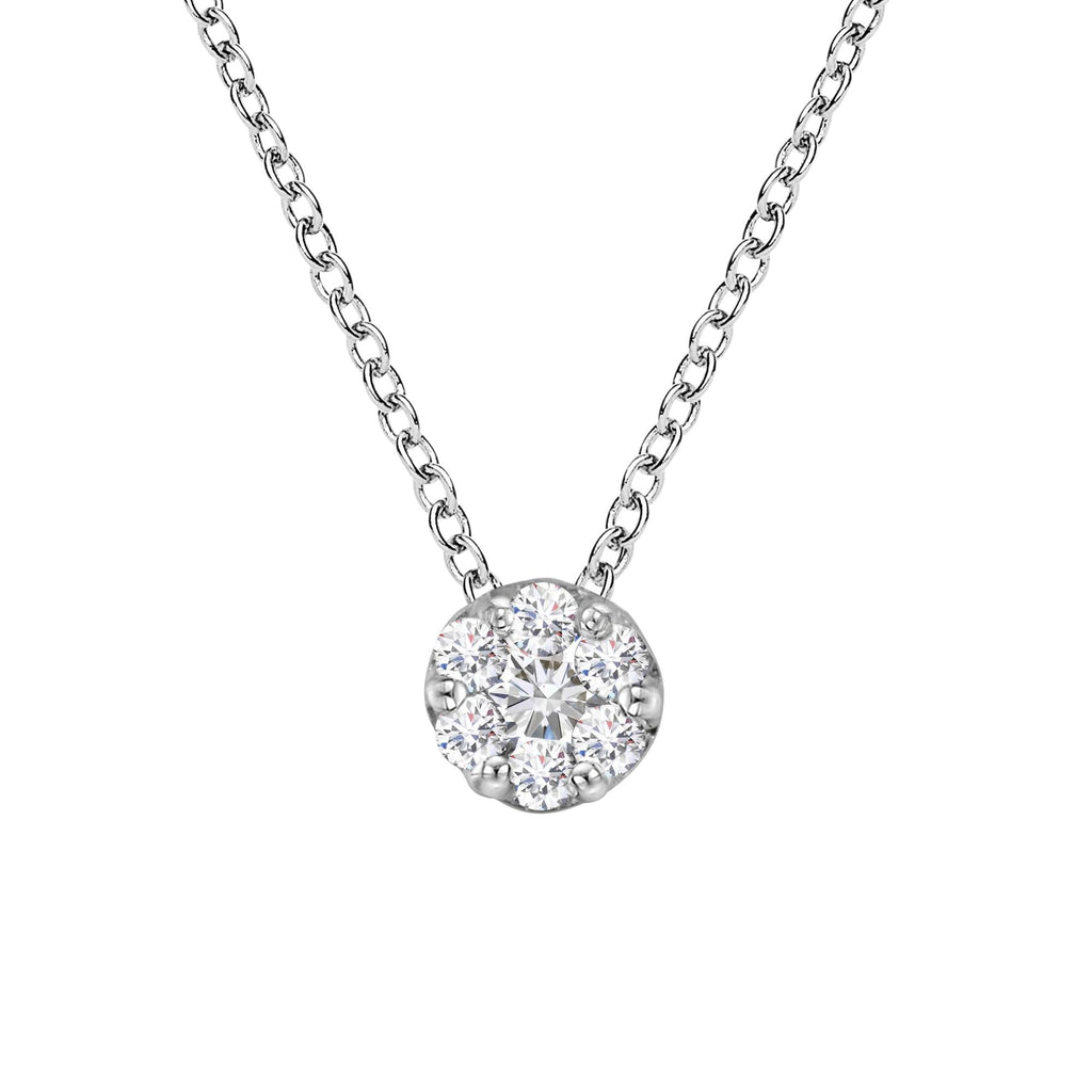 14K White Gold 1/4 Cttw Shared Prong Set Round-Ct Diamond 7 Stone Floral Cluster 18" Pendant Necklace (H-I Color, SI2-I1 Clarity) - Friggin Jewelry