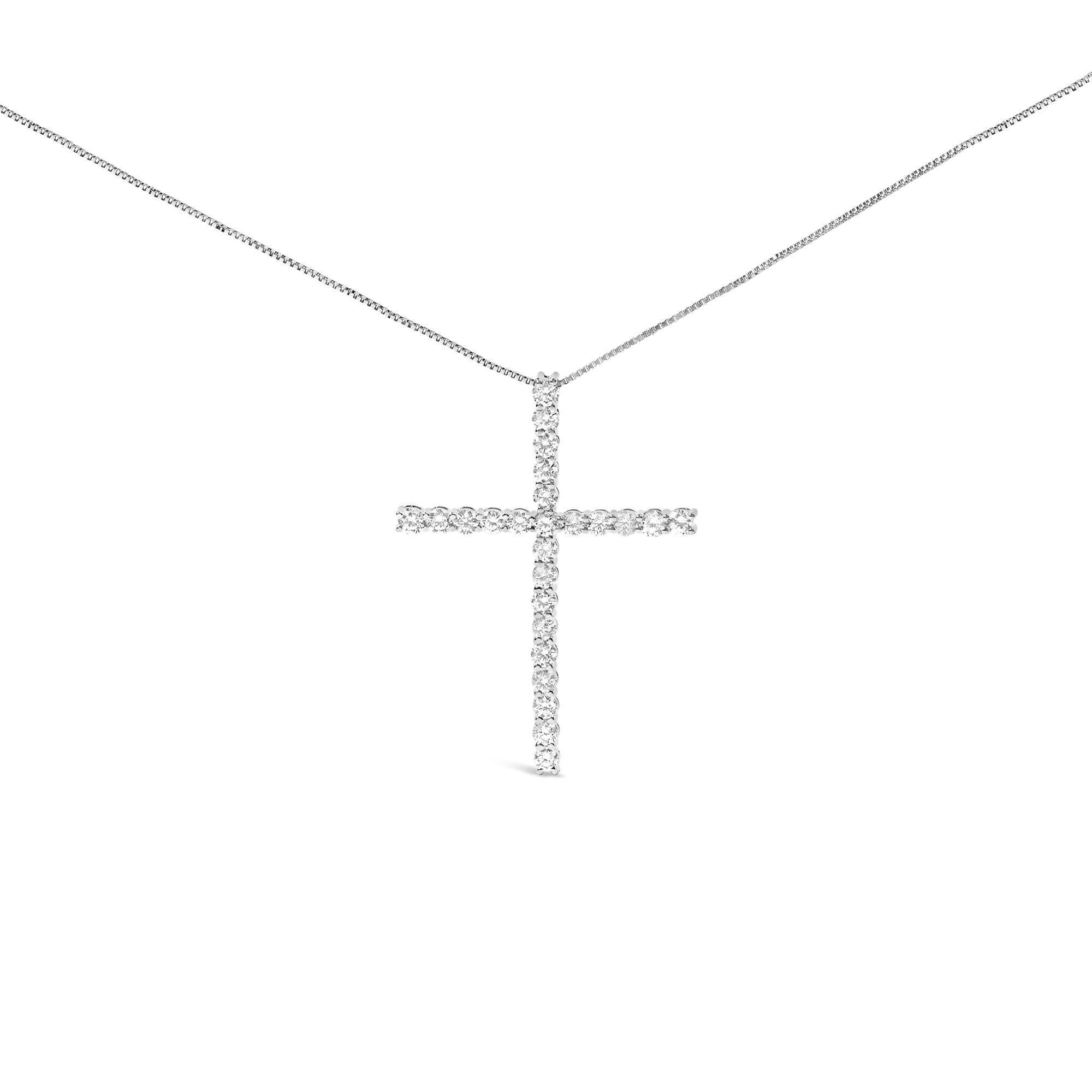 14K White Gold 2.0 Cttw Lab Grown Diamond Cross 18" Inch Pendant Necklace (F-G Color, VS2-SI1 Clarity) - Friggin Jewelry