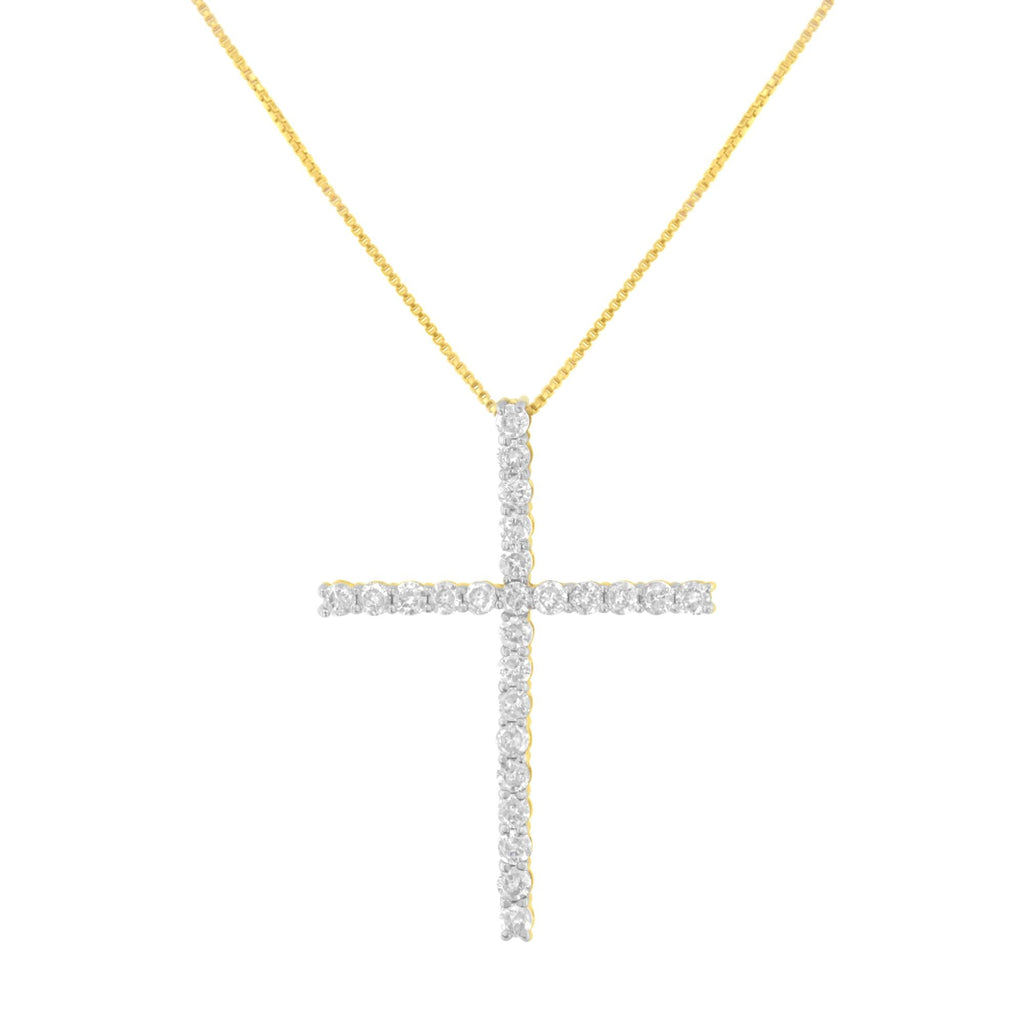 .925 Sterling Silver 2.0 Cttw Round Shape Diamond 1-1/4" Cross Pendant with Box Chain Necklace (I-J Color, I1-I2 Clarity) - 18" - Friggin Jewelry