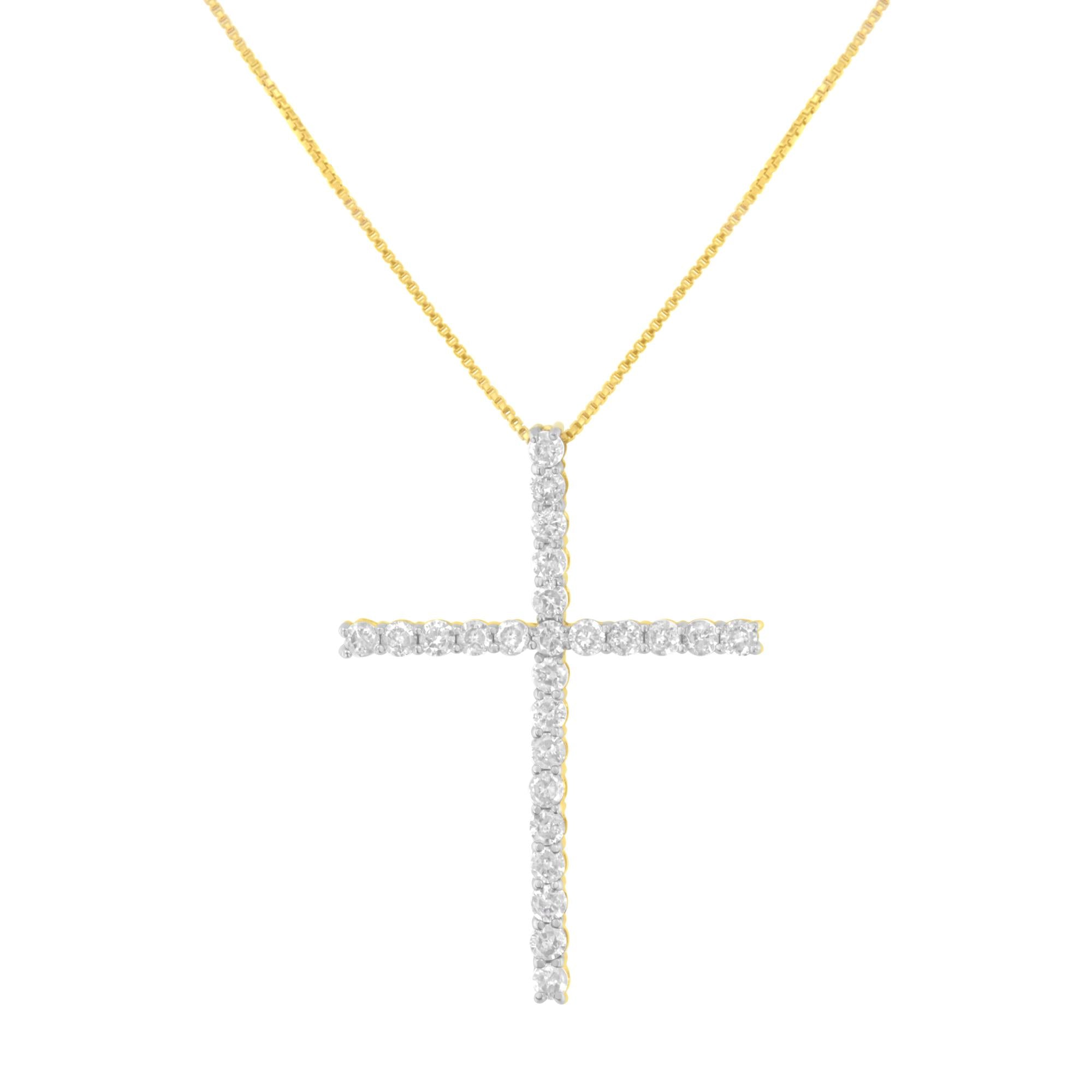 .925 Sterling Silver 2.0 Cttw Round Shape Diamond 1-1/4" Cross Pendant with Box Chain Necklace (I-J Color, I1-I2 Clarity) - 18" - Friggin Jewelry