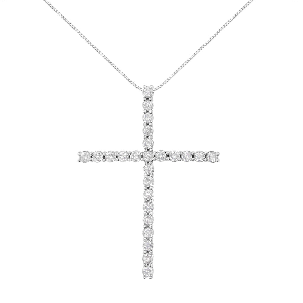 .925 Sterling Silver 2 1/2 cttw Diamond Cross Pendant Necklace (H-I, I2-I3) - Friggin Jewelry
