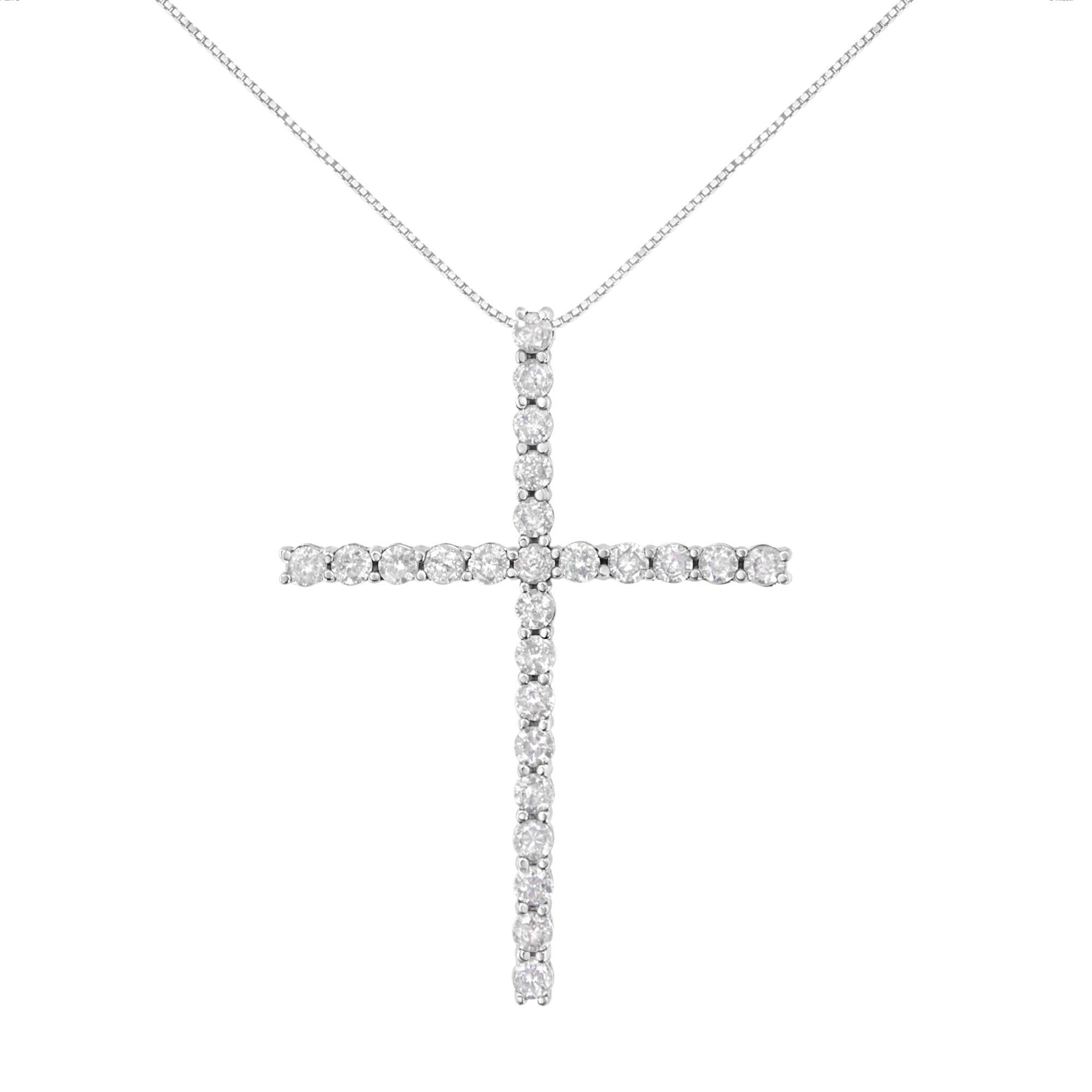 .925 Sterling Silver 2 1/2 cttw Diamond Cross Pendant Necklace (H-I, I2-I3) - Friggin Jewelry