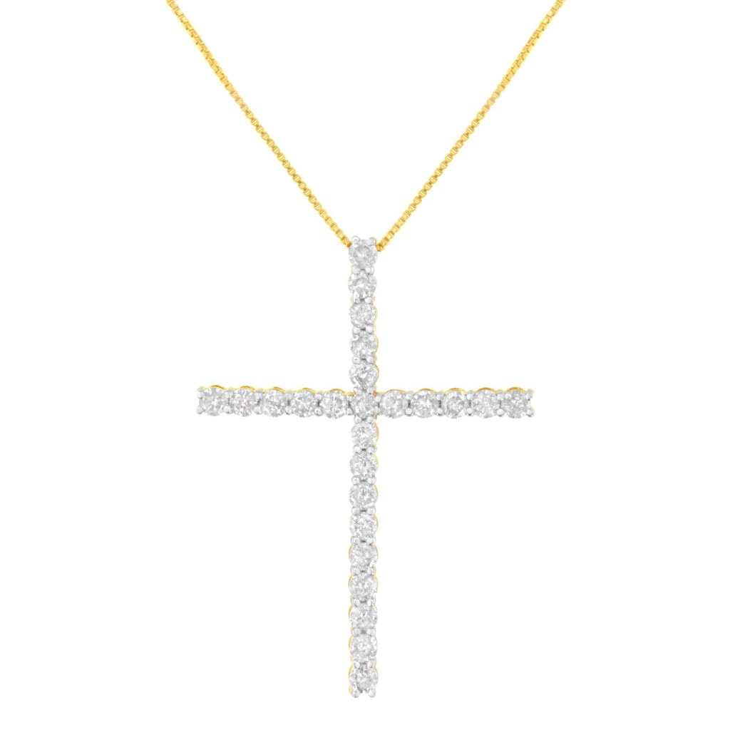 .925 Sterling Silver 3.0 Cttw Round Shape Diamond 1-1/2" Cross Pendant with Box Chain Necklace (J-K Color, I2-I3 Clarity) - 18" - Friggin Jewelry