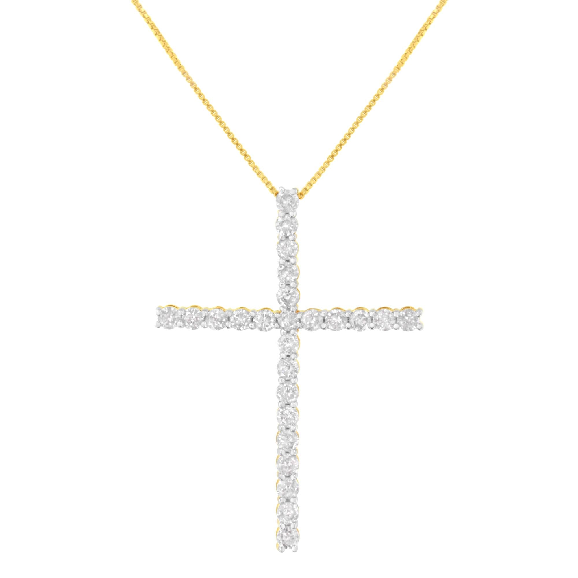 .925 Sterling Silver 3.0 Cttw Round Shape Diamond 1-1/2" Cross Pendant with Box Chain Necklace (J-K Color, I2-I3 Clarity) - 18" - Friggin Jewelry
