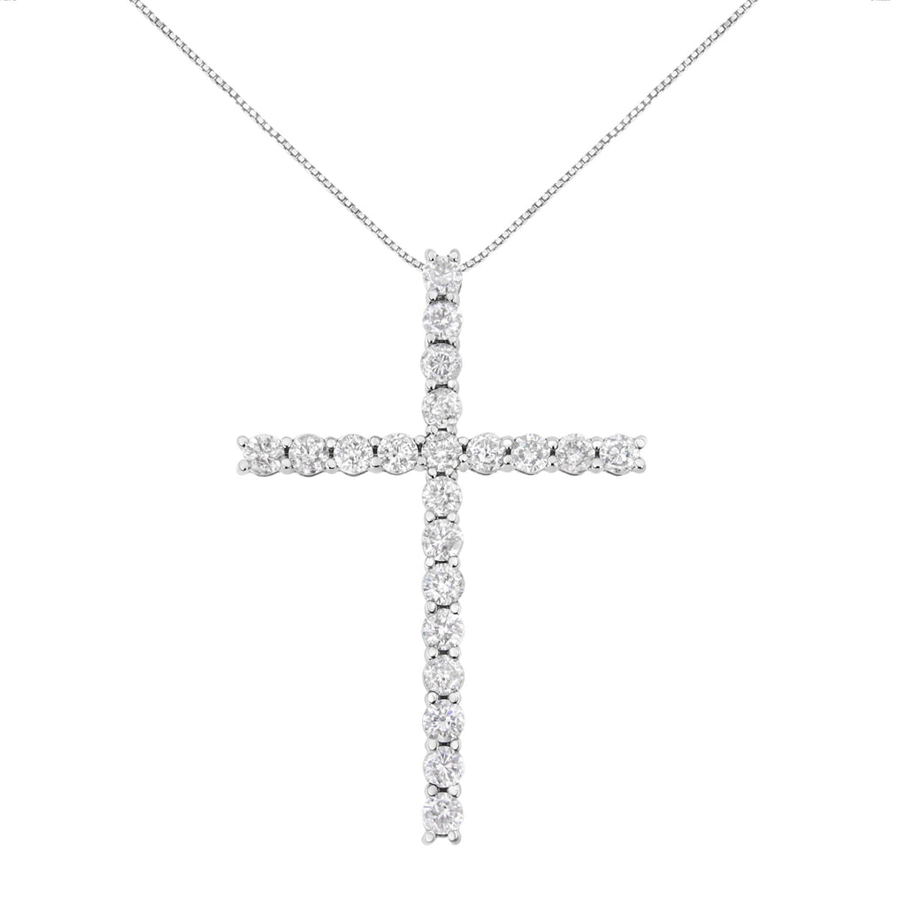 .925 Sterling Silver 4.0 Cttw Diamond 2-1/4" Cross Pendant with Box Chain Necklace (I-J Color, I1-I2 Clarity) - 18" - Friggin Jewelry