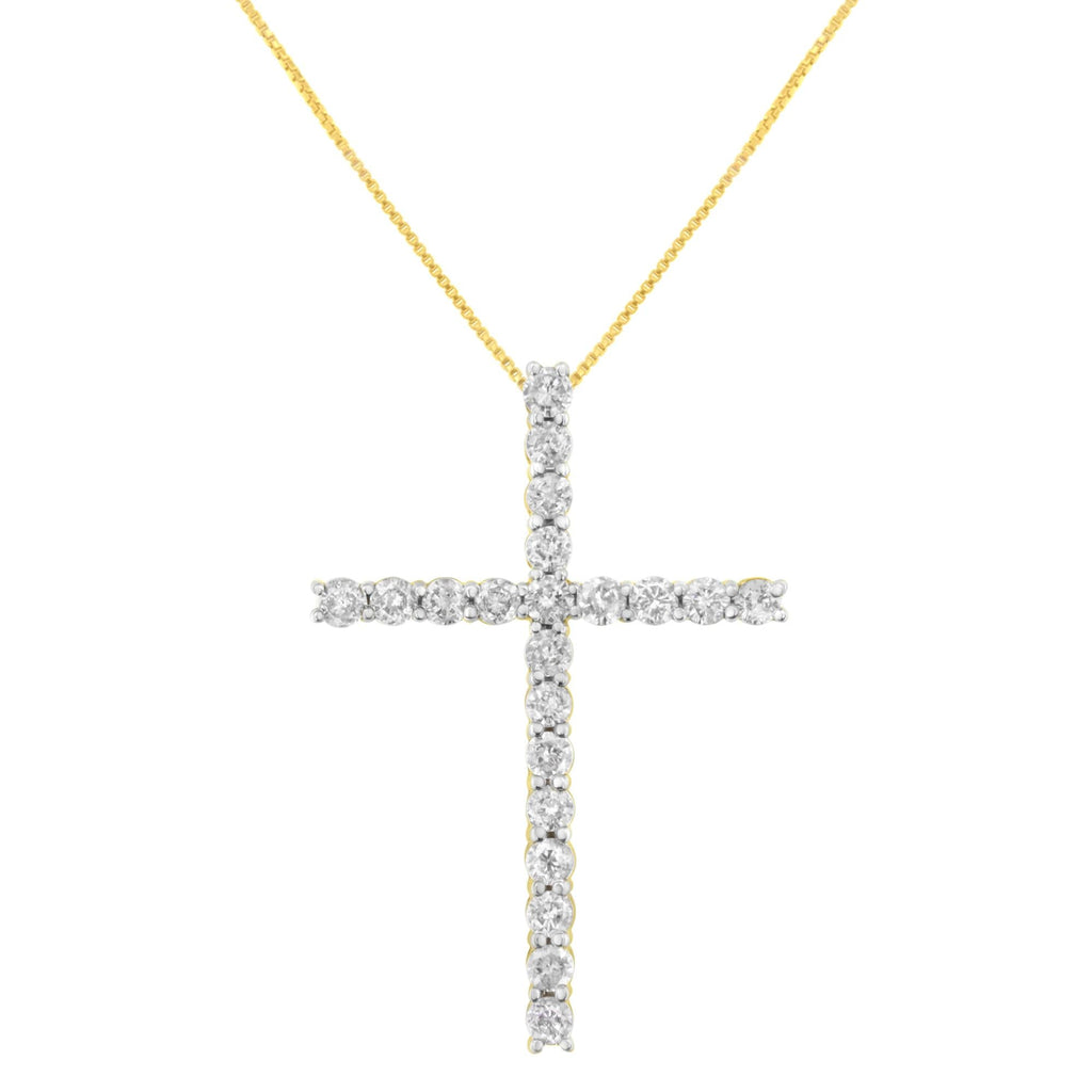 10K Yellow Gold Plated .925 Sterling Silver 4.0 Cttw Round Cut Diamond Cross Pendant Necklace (J-K Color, I1-I2 Clarity) - 18" - Friggin Jewelry