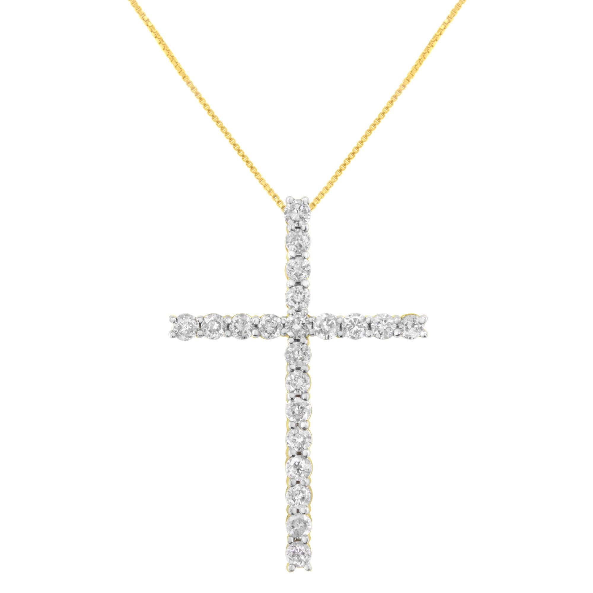 10K Yellow Gold Plated .925 Sterling Silver 4.0 Cttw Round Cut Diamond Cross Pendant Necklace (J-K Color, I1-I2 Clarity) - 18" - Friggin Jewelry