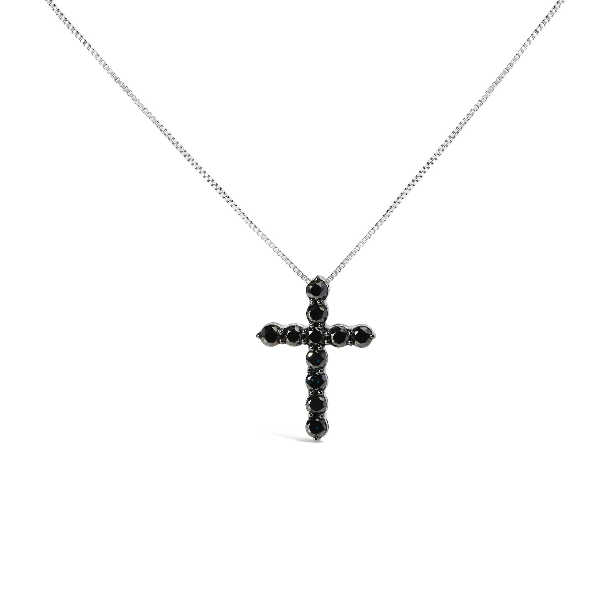 .925 Sterling Silver and Black Rhodium 1.0 Cttw Black Diamond Cross Pendant Necklace (Black Color, I2-I3 Clarity) - 18" Inches - Friggin Jewelry