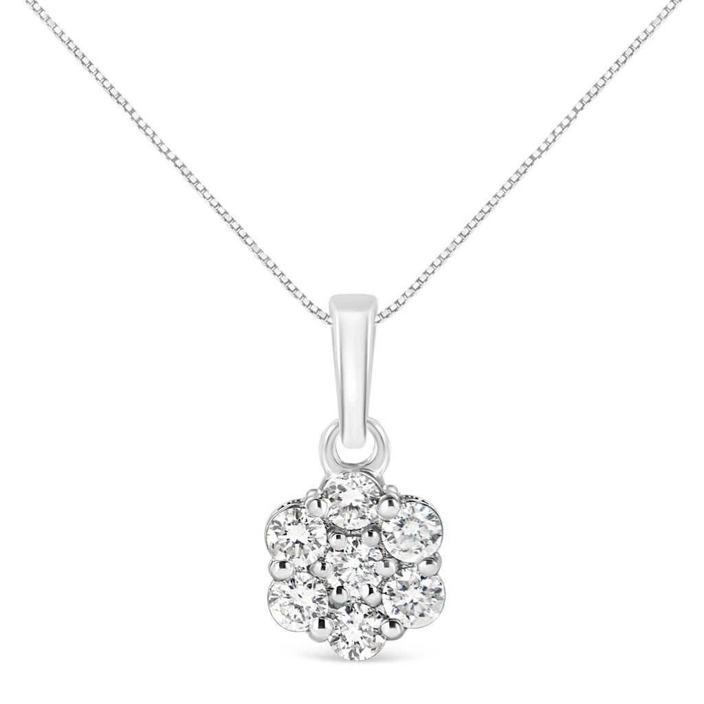 .925 Sterling Silver 1/2 Cttw Lab Grown Diamond 7 Stone Floral Cluster 18" Pendant Necklace (F-G Color, SI1-SI2 Clarity) - Friggin Jewelry