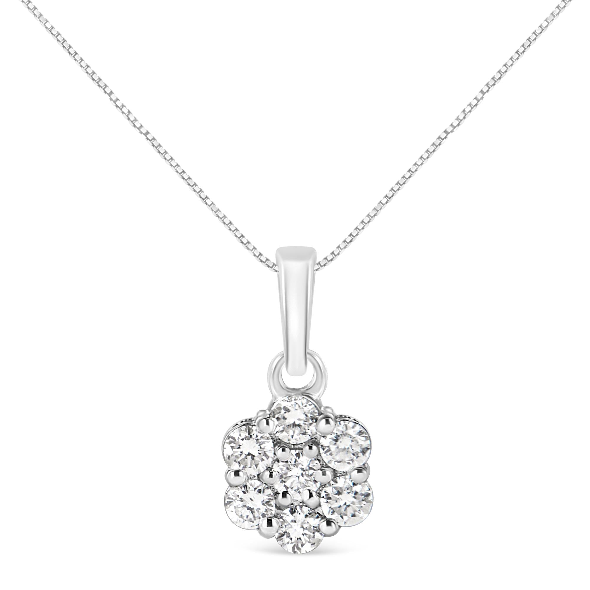 .925 Sterling Silver 1/2 Cttw Lab Grown Diamond 7 Stone Floral Cluster 18" Pendant Necklace (F-G Color, SI1-SI2 Clarity) - Friggin Jewelry