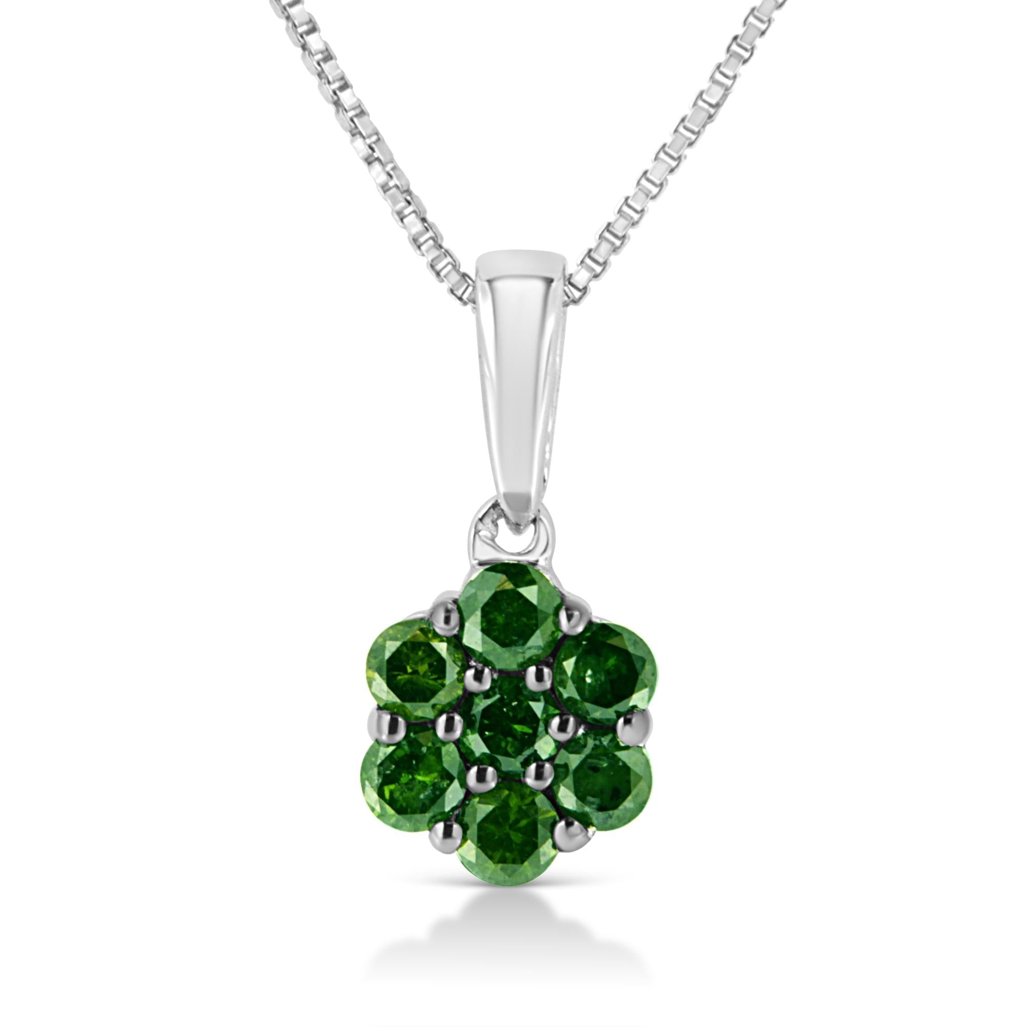 .925 Sterling Silver Prong Set Color Treated Diamond Floral Cluster 18" Pendant Necklace - Friggin Jewelry