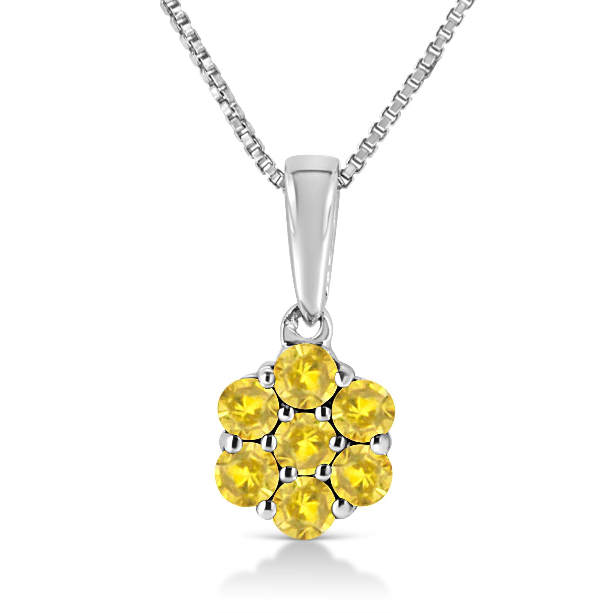 .925 Sterling Silver Prong Set Color Treated Diamond Floral Cluster 18" Pendant Necklace - Friggin Jewelry