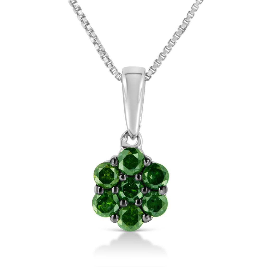 .925 Sterling Silver Prong Set Color Treated Diamond Floral Cluster 18" Pendant Necklace - Friggin Jewelry