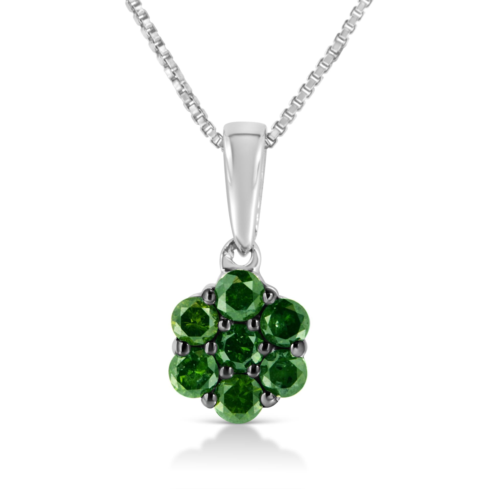 .925 Sterling Silver Prong Set Color Treated Diamond Floral Cluster 18" Pendant Necklace - Friggin Jewelry