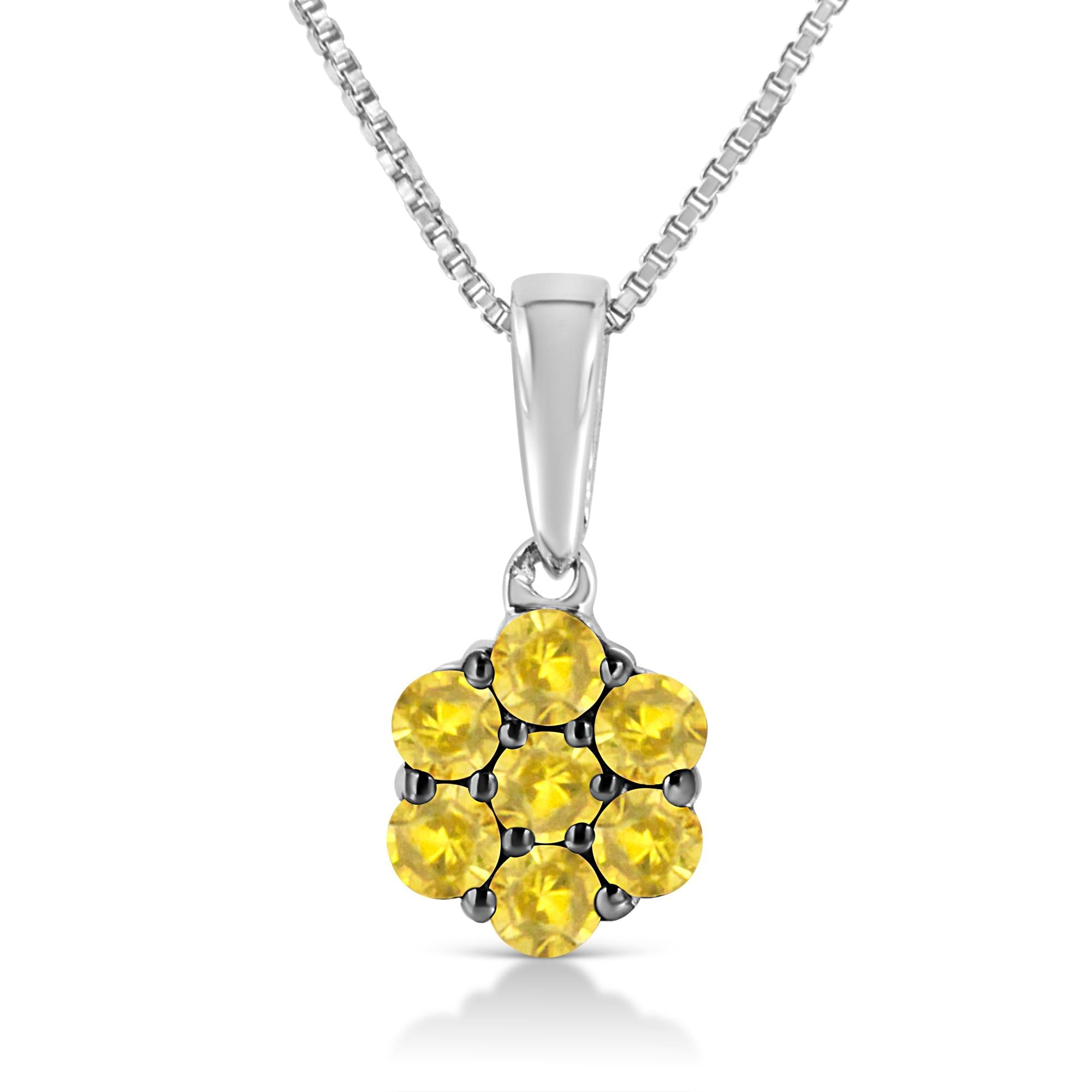 .925 Sterling Silver Prong Set Color Treated Diamond Floral Cluster 18" Pendant Necklace - Friggin Jewelry