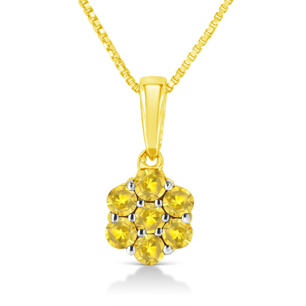 .925 Sterling Silver Prong Set Color Treated Diamond Floral Cluster 18" Pendant Necklace - Friggin Jewelry