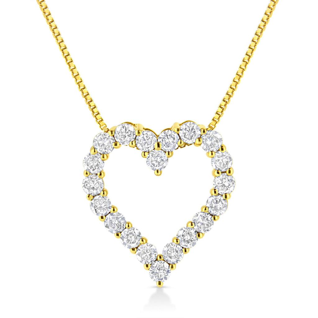 Collar con colgante clásico de corazón abierto de 45 cm en plata de ley 925 bañada en oro amarillo de 14 quilates y diamantes de talla redonda de 2,0 quilates (color KL, claridad I2-I3) - Friggin Jewelry