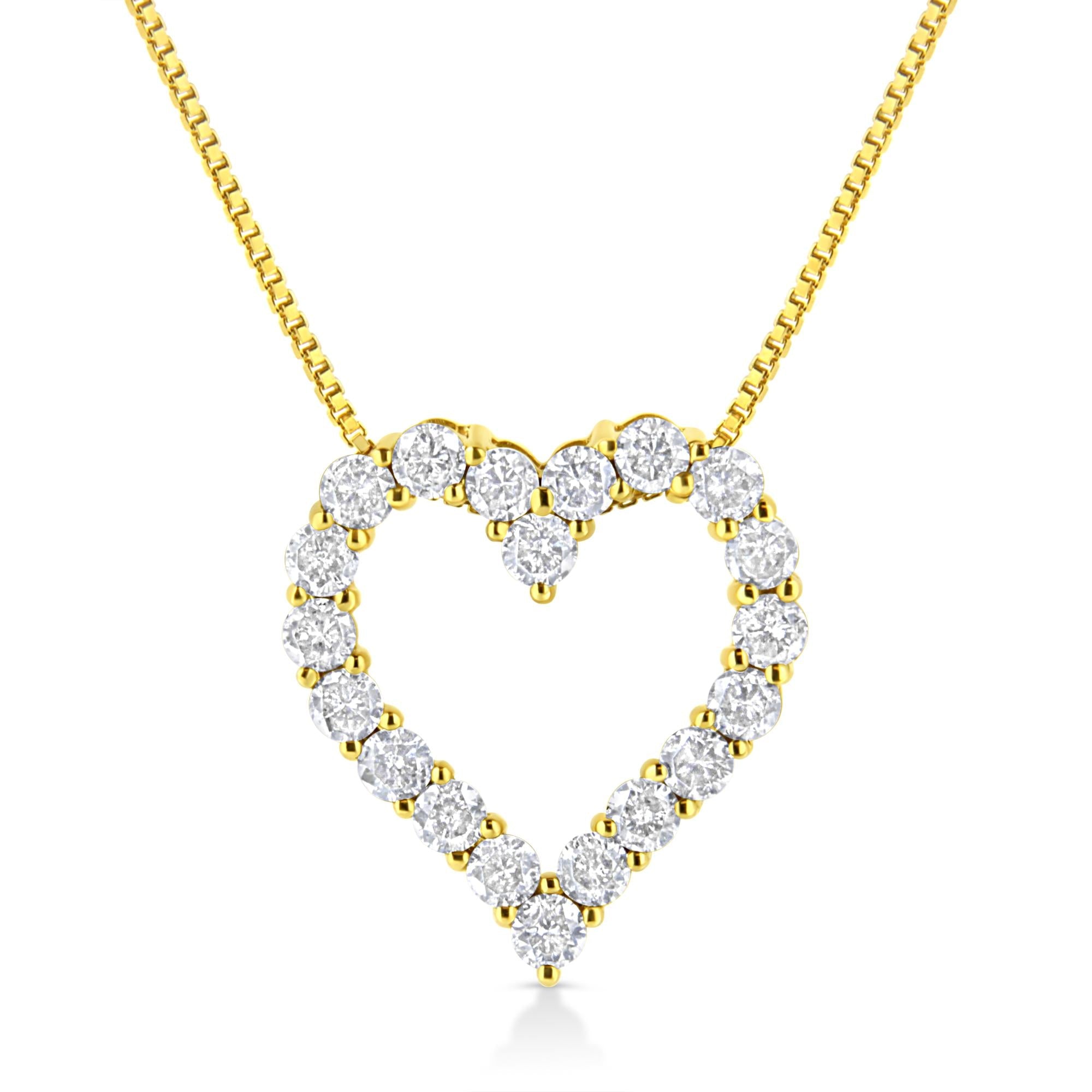 14K Yellow Gold Plated .925 Sterling Silver 2.0 Cttw Round Cut Diamond Classic Open Heart 18" Pendant Necklace (K-L Color, I2-I3 Clarity) - Friggin Jewelry