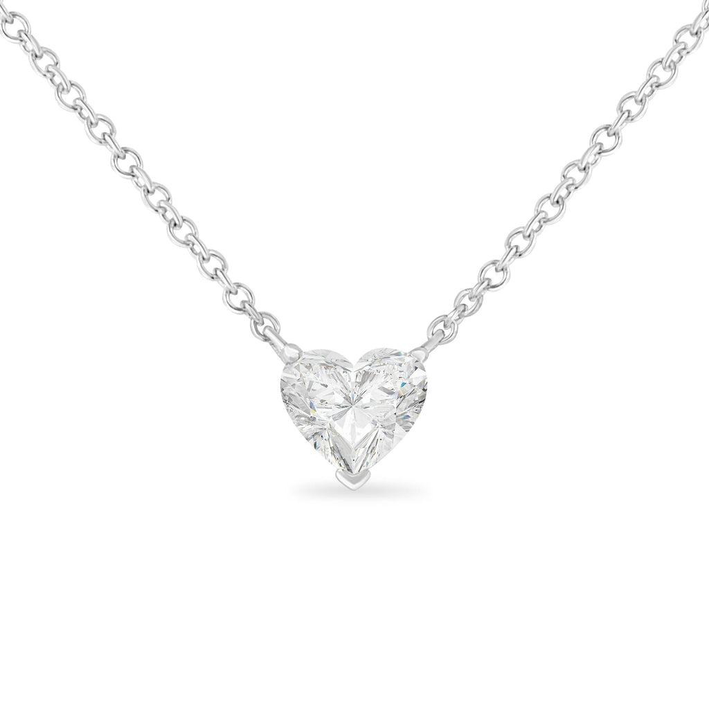 14k White Gold 1/4 Cttw Lab Grown Heart Shape Diamond Solitaire 18" Pendant Necklace (E-F Color, SI1-SI2 Clarity) - Friggin Jewelry