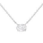 Collar con colgante de 18" Este-Oeste con diamante solitario ovalado cultivado en laboratorio de 1/2 ct, certificado IGI, en oro blanco de 14 k (color EF, claridad VS1-VS2) - Friggin Jewelry