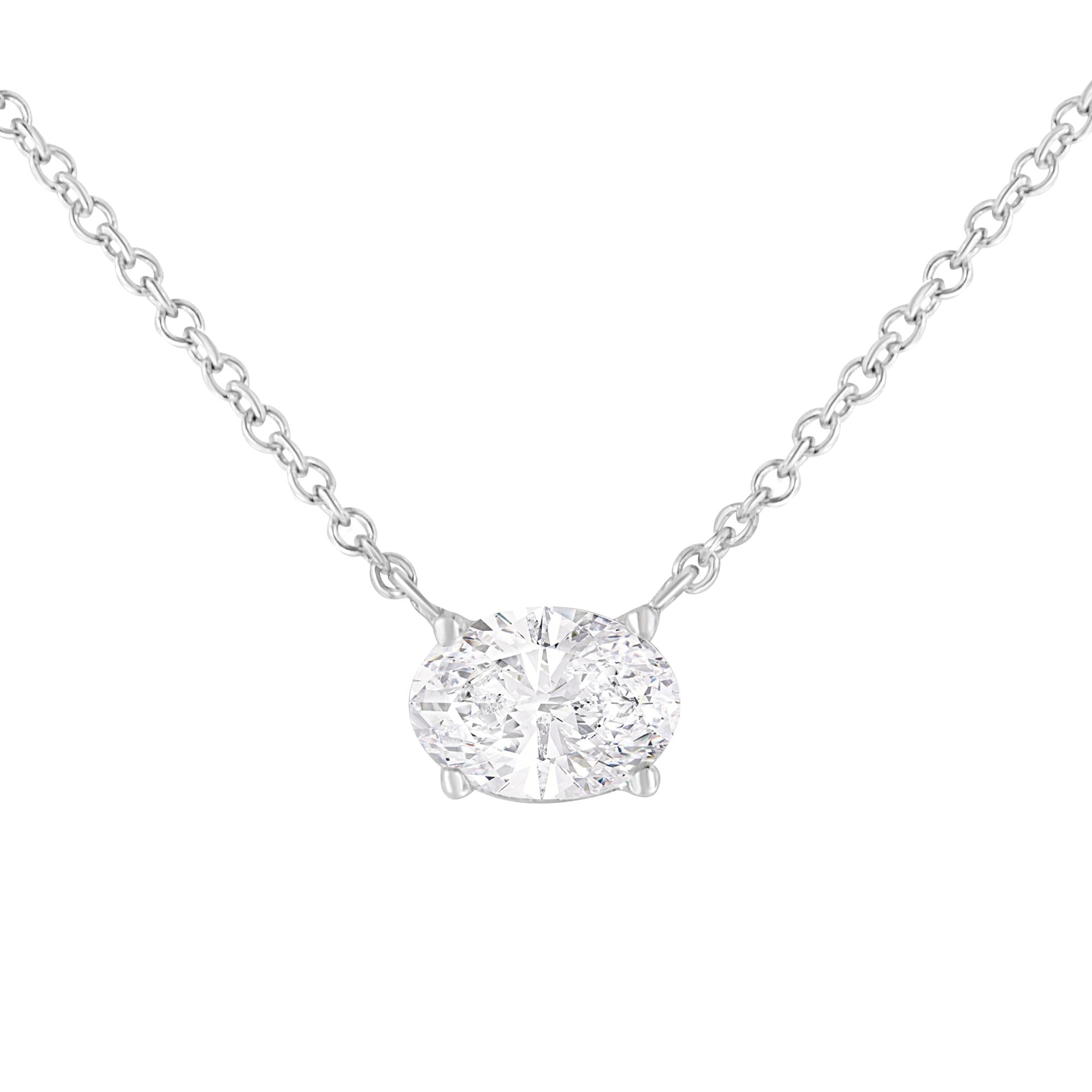 IGI Certified 10K White Gold 1/2 cttw Lab Grown Oval Shape Solitaire Diamond East West 18" Pendant Necklace (E-F Color, VS1-VS2 Clarity) - Friggin Jewelry