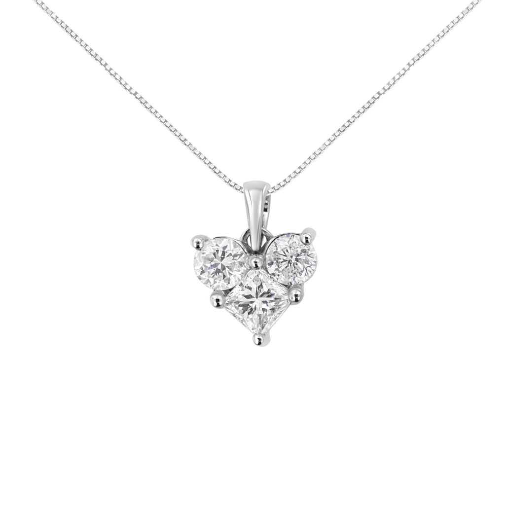 10K White Gold 1.0 Cttw Round-Cut and Princess-Cut Diamond Heart Shaped 18" Pendant Necklace (H-I Color, SI2-I1 Clarity) - Friggin Jewelry Premium