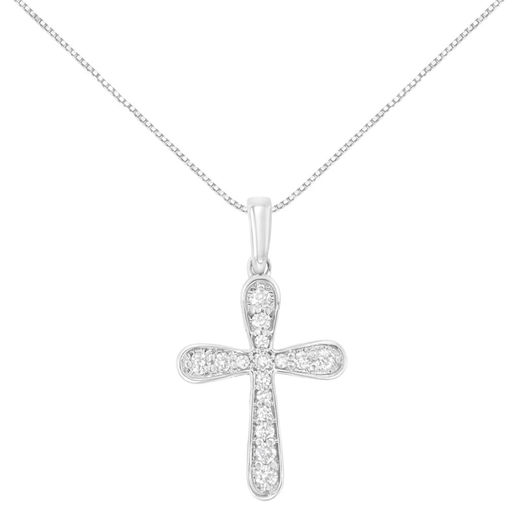 .925 Sterling Silver 1/4 Cttw Diamond Inlaid Cross 18" Pendant Necklace (I-J Color, I1-I2 Clarity) - Friggin Jewelry