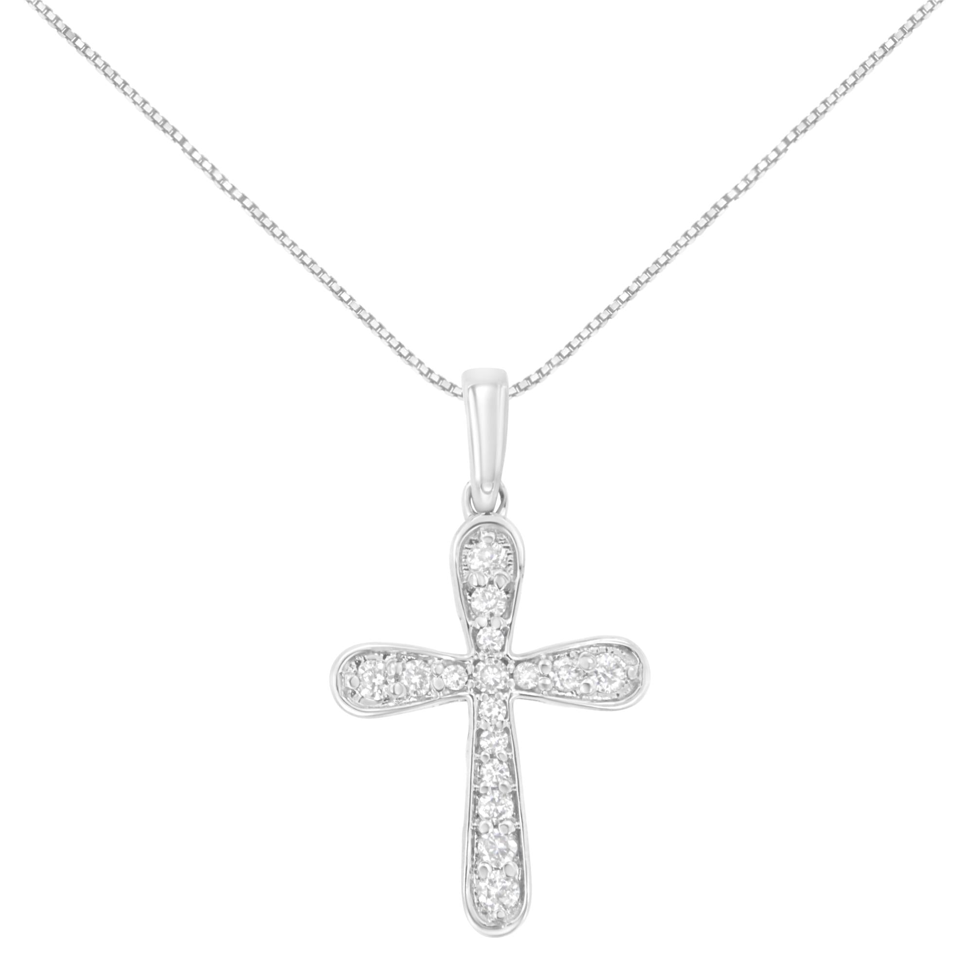 .925 Sterling Silver 1/4 Cttw Diamond Inlaid Cross 18" Pendant Necklace (I-J Color, I1-I2 Clarity) - Friggin Jewelry