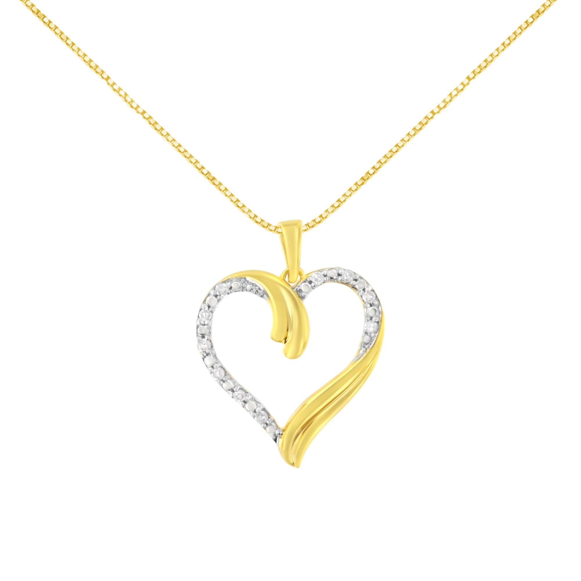 10K Yellow Gold Plated .925 Sterling Silver 1/10 cttw Diamond Open Heart 18" Pendent Necklace (J-K Color, I3 Clarity) - Friggin Jewelry