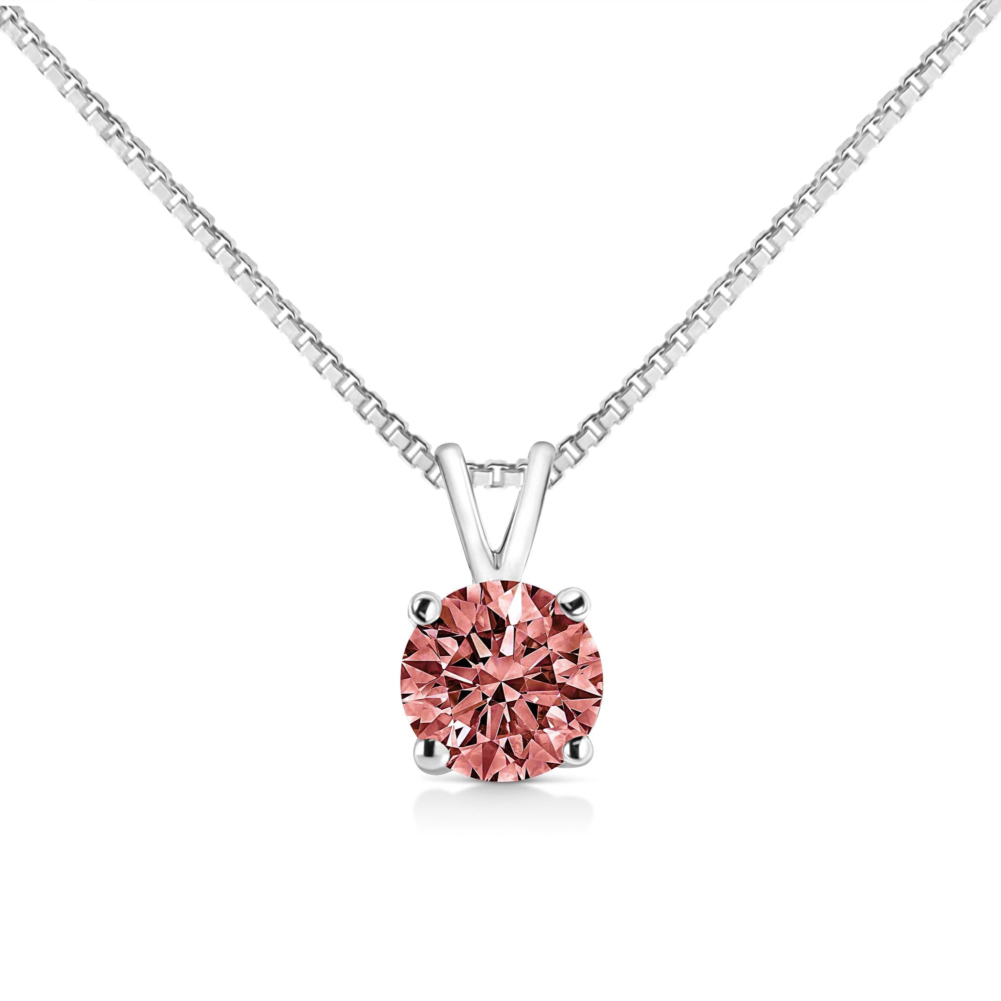 10K White Gold Round Brilliant Cut Lab Grown Blue Diamond 4-Prong Solitaire Pendant Necklace (Blue Color, VS2-SI1 Clarity) - 18" - Friggin Jewelry