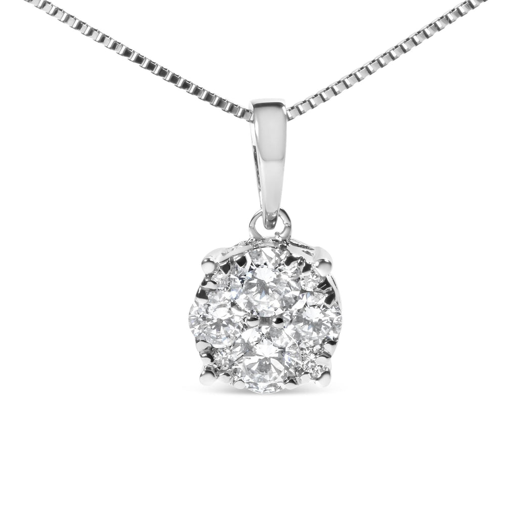 14k White Gold 1/2 Cttw Lab Grown Diamond Floral Cluster Pendant 18" Necklace (G-H Color, VS1-VS2 Clarity) - Friggin Jewelry