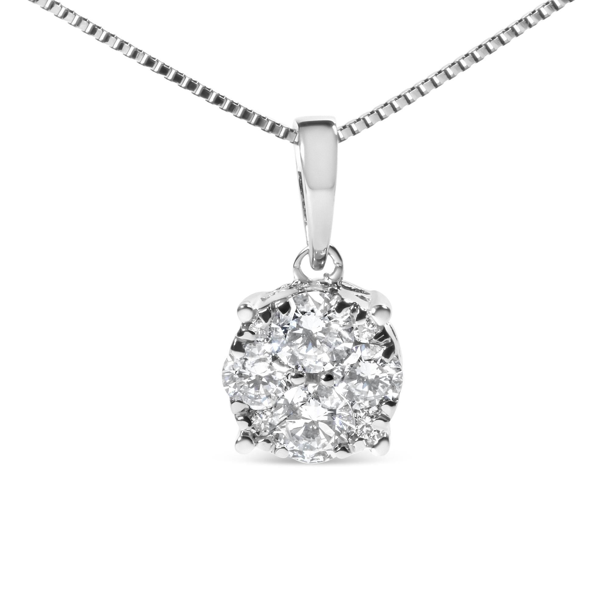 14k White Gold 1/2 Cttw Lab Grown Diamond Floral Cluster Pendant 18" Necklace (G-H Color, VS1-VS2 Clarity) - Friggin Jewelry