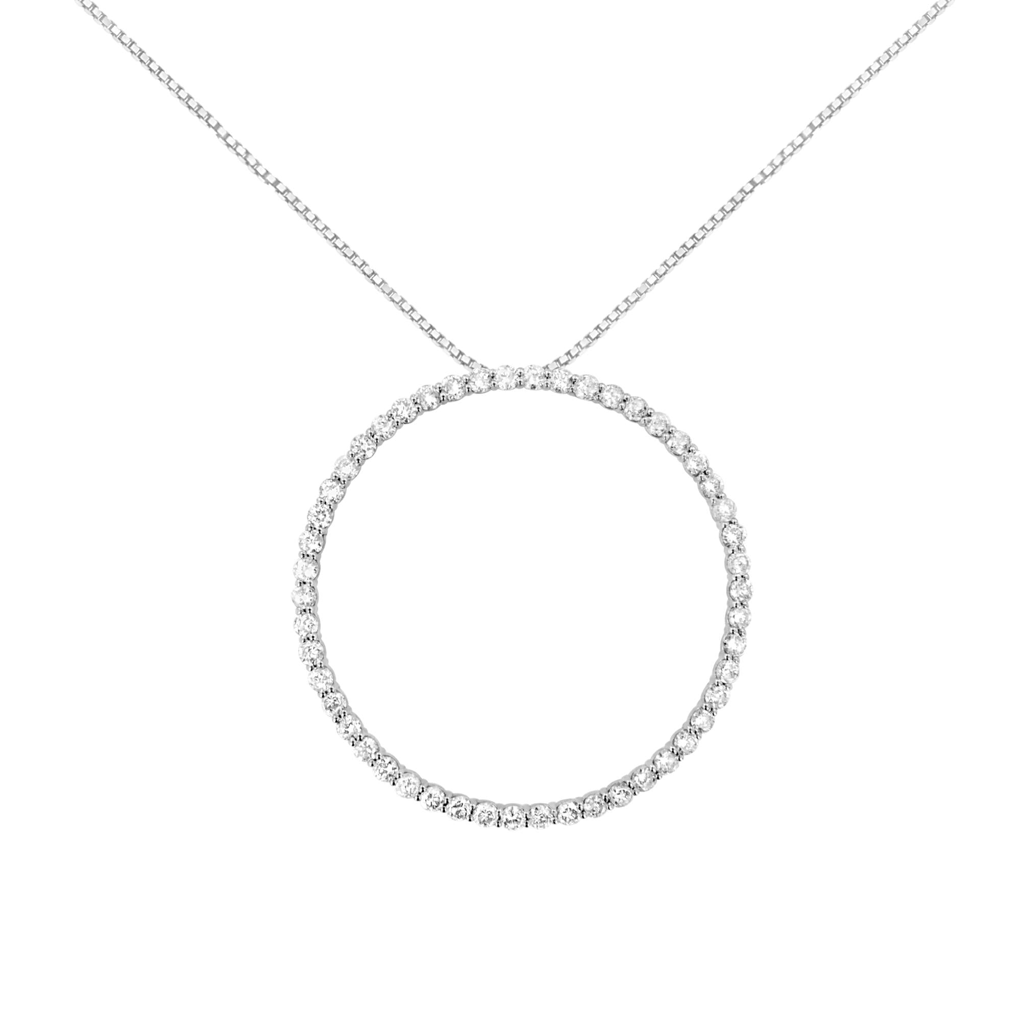 .925 Sterling Silver 4 cttw Prong Set, Round-Cut Diamond Open Circle Hoop 18" Pendant Necklace (J-K Color, I1-I2 Clarity) - Friggin Jewelry