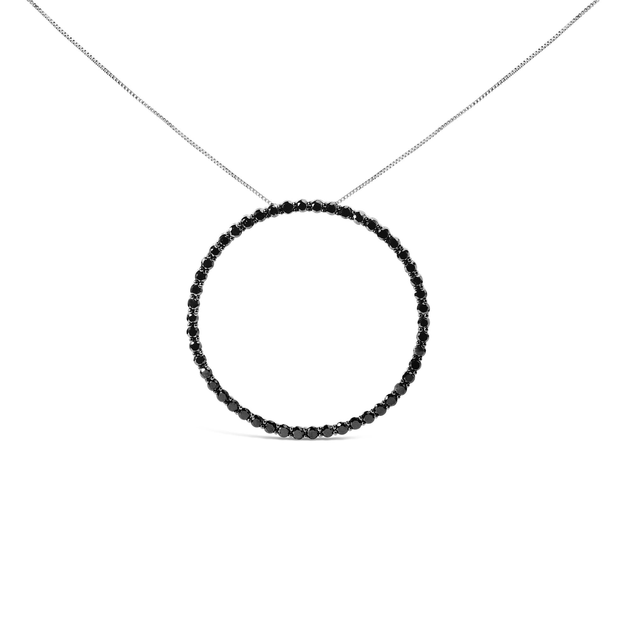 Collar con colgante de aro abierto de 45 cm en plata de ley 925 con diamantes negros (color negro, claridad I2-I3) - Friggin Jewelry