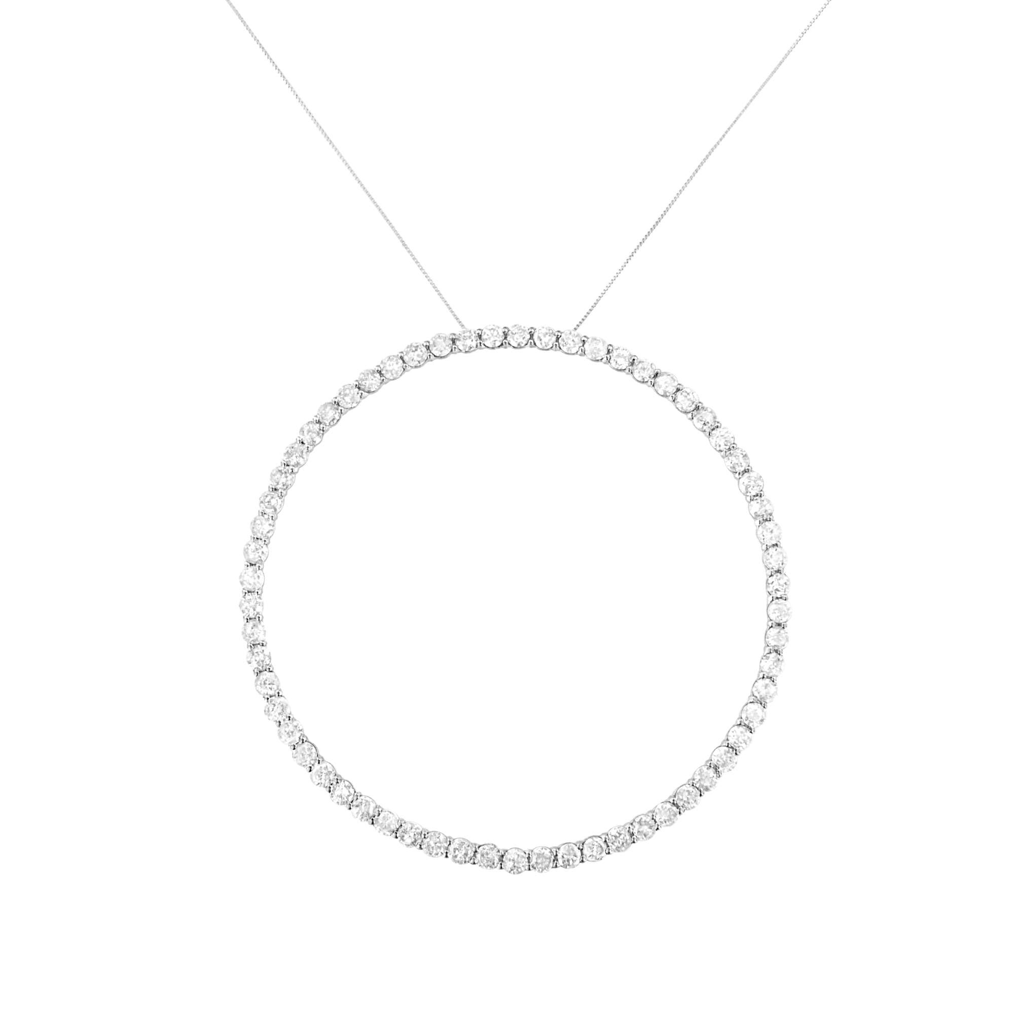 .925 Sterling Silver 5.0 Cttw Prong Set Round-cut Diamond Open Circle Hoop 18" Pendant Necklace (I-J Color, I2-I3 Clarity) - Friggin Jewelry