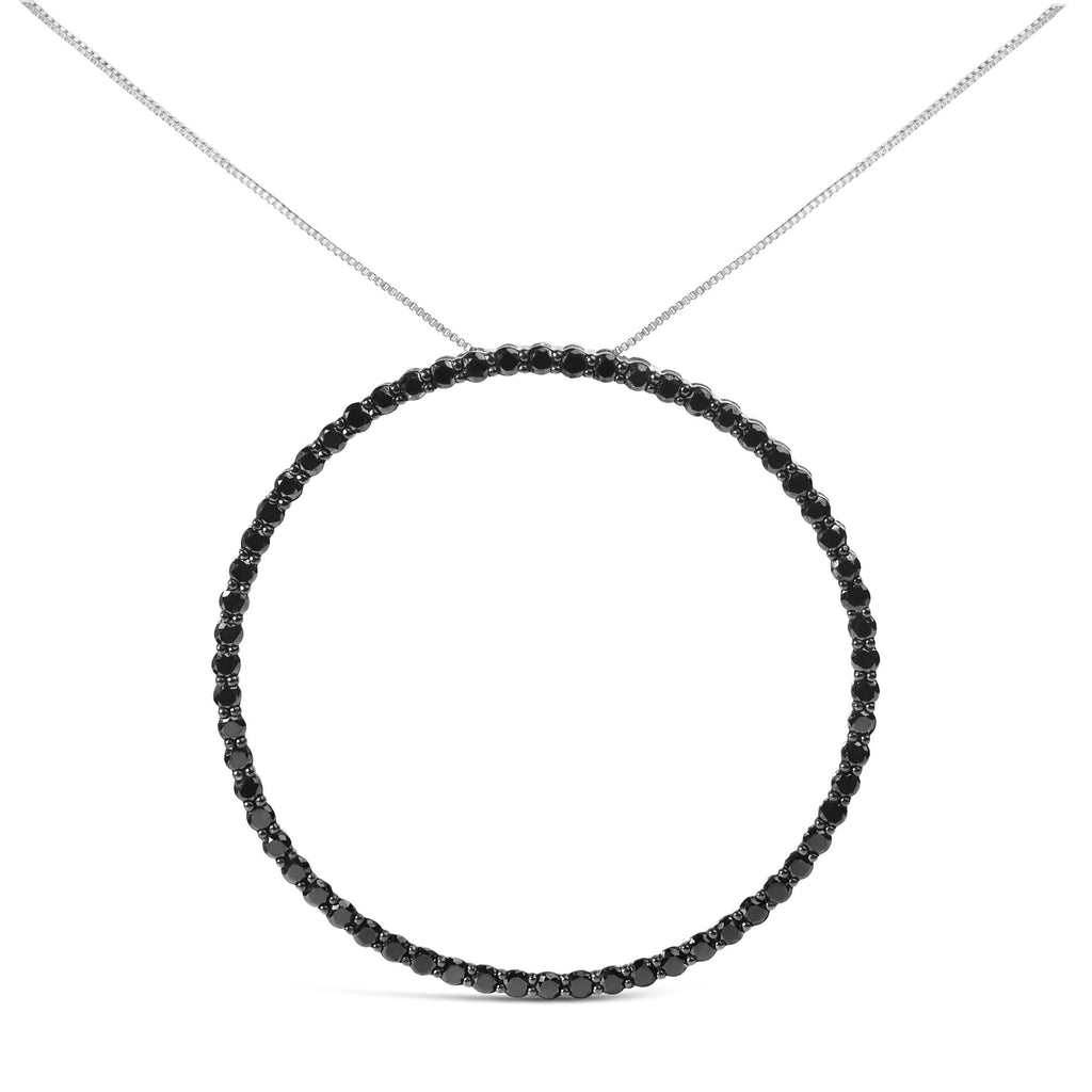 .925 Sterling Silver Black Diamond Open Hoop Circle 18" Pendant Necklace (Black Color, I2-I3 Clarity) - Friggin Jewelry