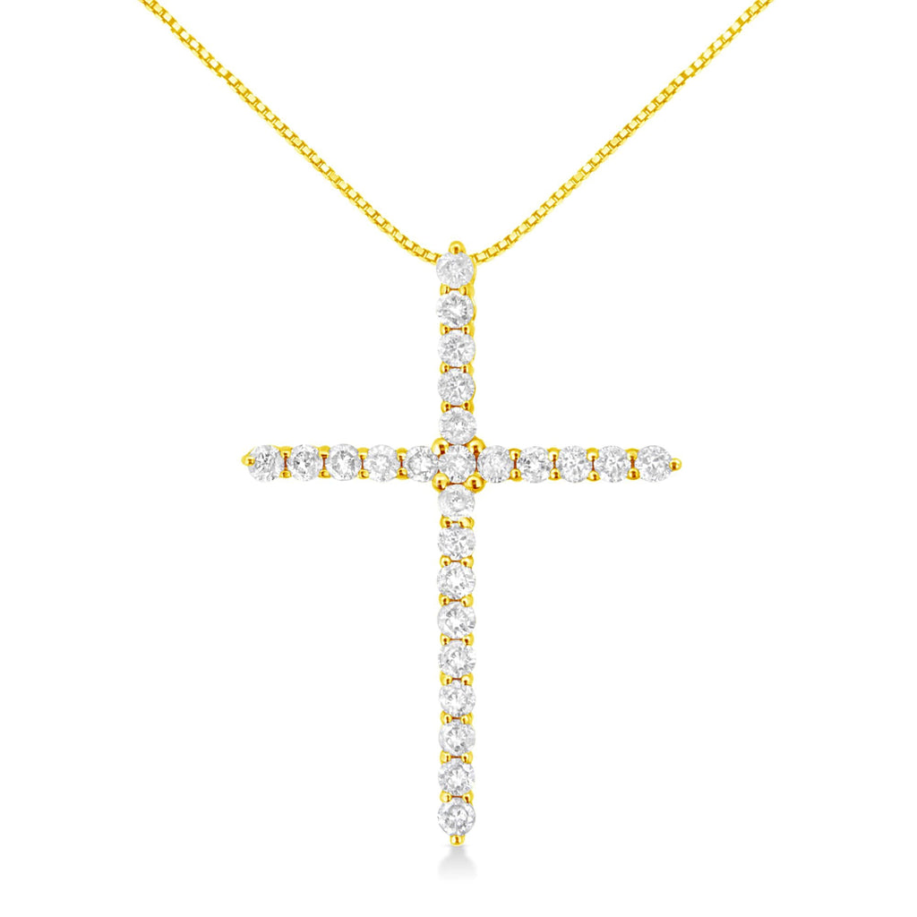 10K Yellow Gold Plated .925 Sterling Silver 2.0 Cttw Round Cut Diamond Cross Pendant Necklace (J-K Color, I1-I2 Clarity) 18" - Friggin Jewelry
