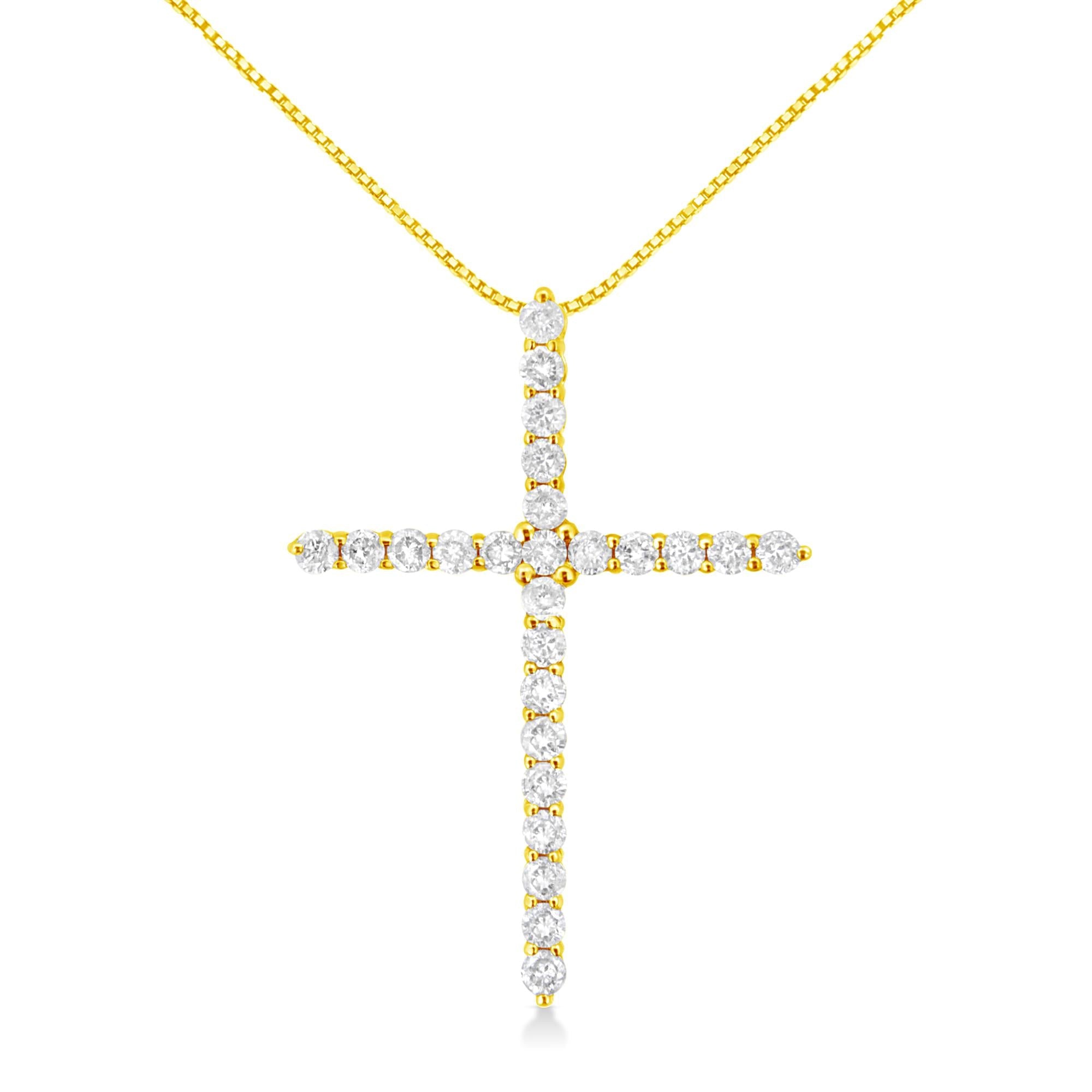 10K Yellow Gold Plated .925 Sterling Silver 2.0 Cttw Round Cut Diamond Cross Pendant Necklace (J-K Color, I1-I2 Clarity) 18" - Friggin Jewelry