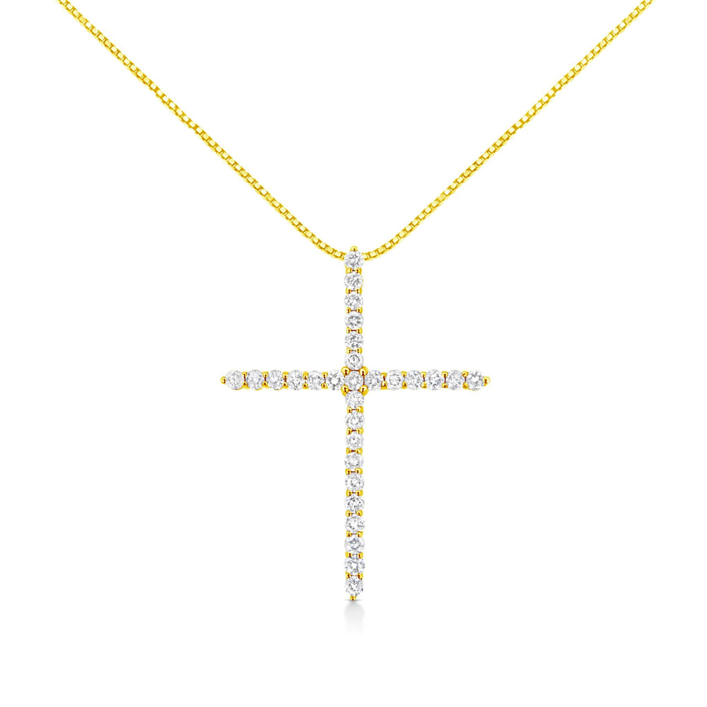 10K Yellow Gold Plated .925 Sterling Silver 3.0 Cttw Prong-Set Round Brilliant Cut Diamond Cross 18" Pendant Necklace (J-K Color, I1-I2 Clarity) - Friggin Jewelry