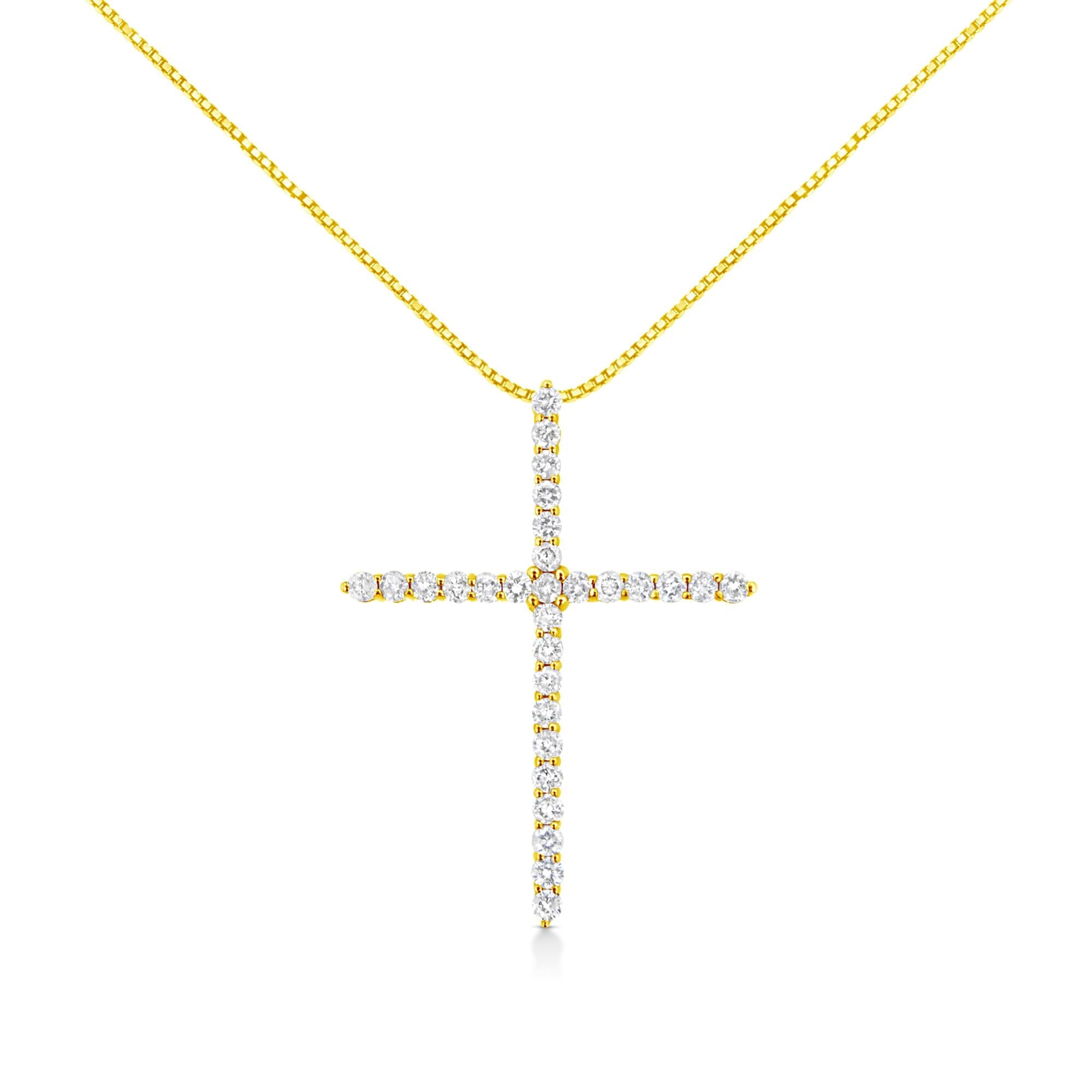 10K Yellow Gold Plated .925 Sterling Silver 3.0 Cttw Prong-Set Round Brilliant Cut Diamond Cross 18" Pendant Necklace (J-K Color, I1-I2 Clarity) - Friggin Jewelry