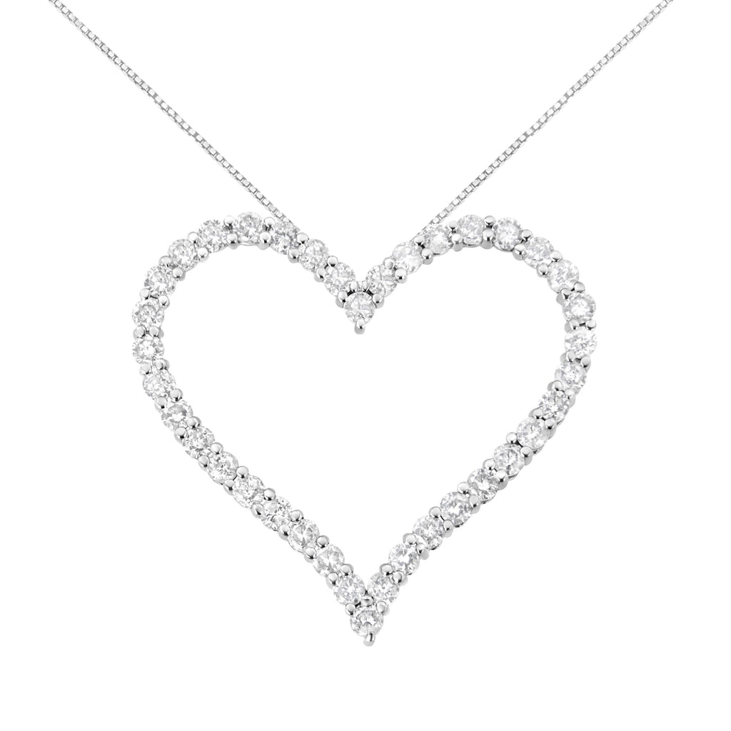 Collar con colgante de corazón abierto de diamantes de talla redonda de 3,0 ct en plata de ley 925 (color IJ, claridad I2-I3) - 45,7 cm - Friggin Jewelry