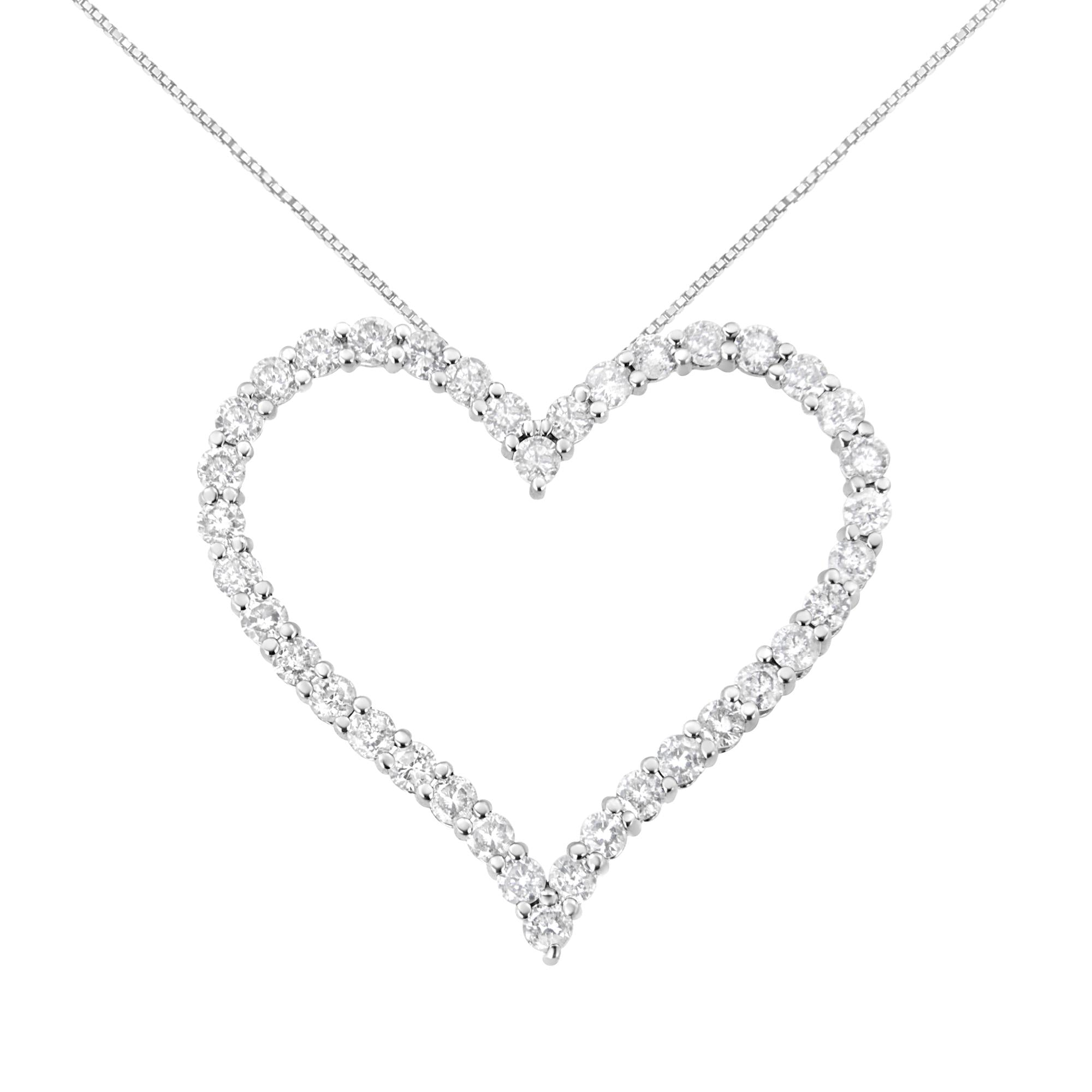 .925 Sterling Silver 3.0 cttw Round-Cut Diamond Open Heart Pendant Necklace (I-J Color, I2-I3 Clarity) - 18" - Friggin Jewelry