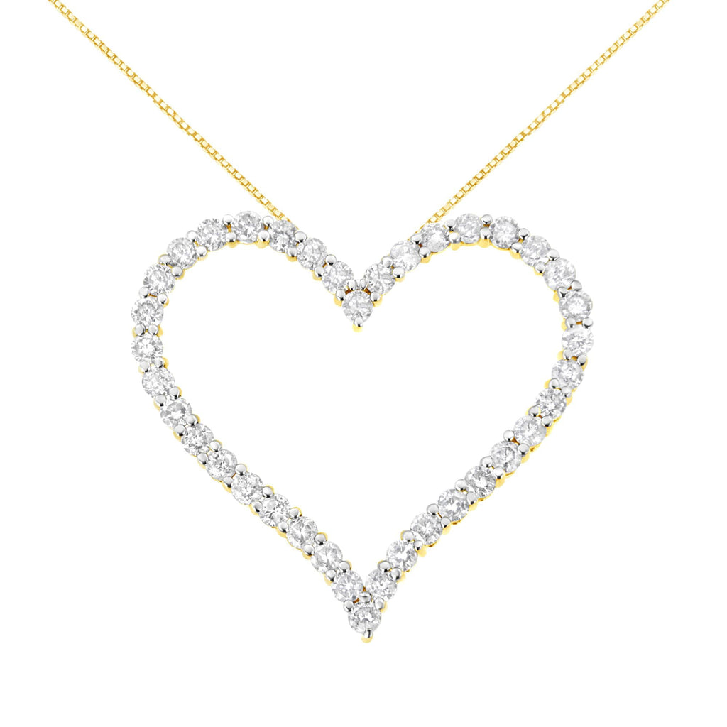 10k Yellow Gold Plated .925 Sterling Silver 3.0 cttw Round-Cut Diamond Open Heart Pendant Necklace (J-K Color, I1-I2 Clarity) - 18" - Friggin Jewelry