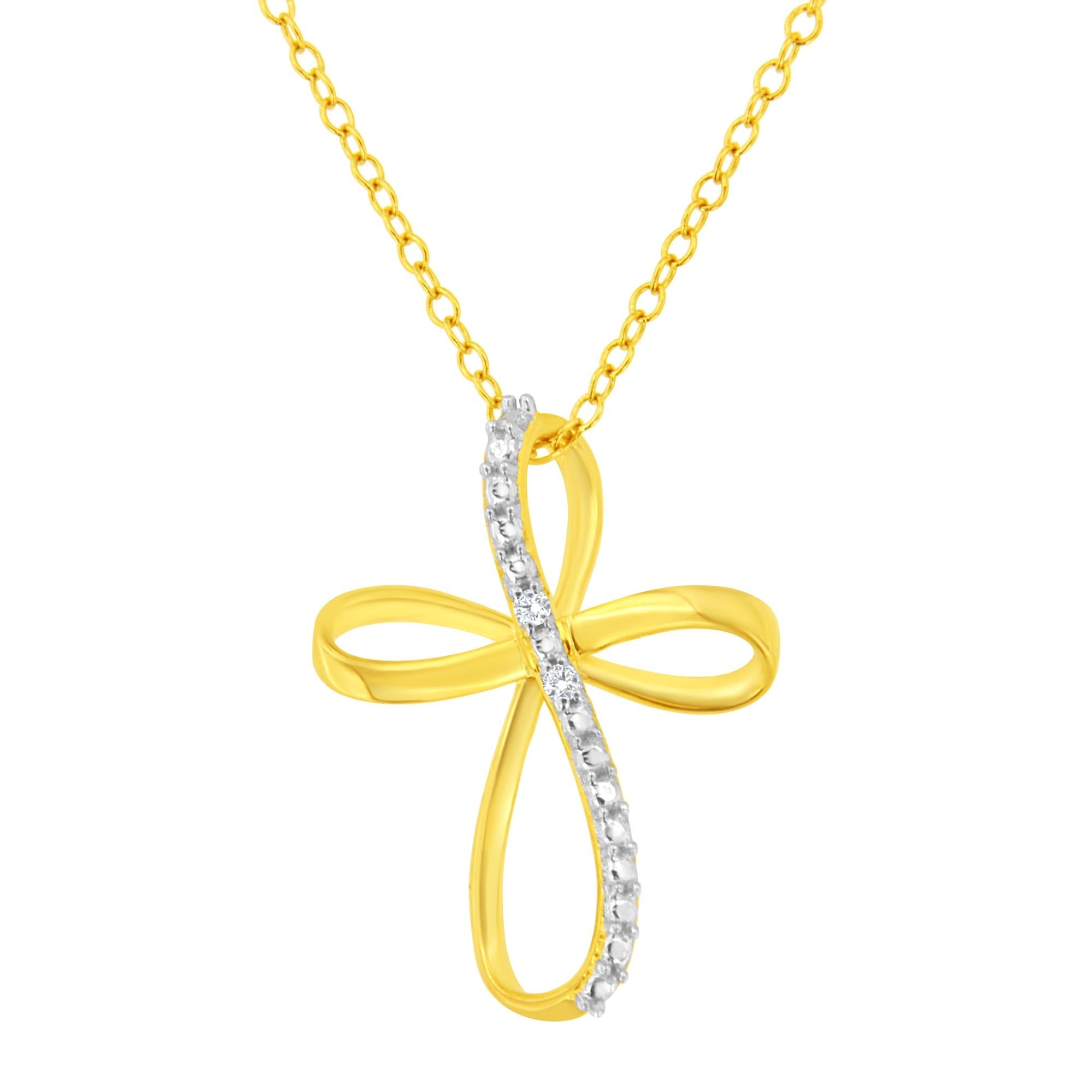 .925 Sterling Silver Diamond Accent Cross Ribbon 18" Pendant Necklace (I-J Color, I2-I3 Clarity) - Friggin Jewelry