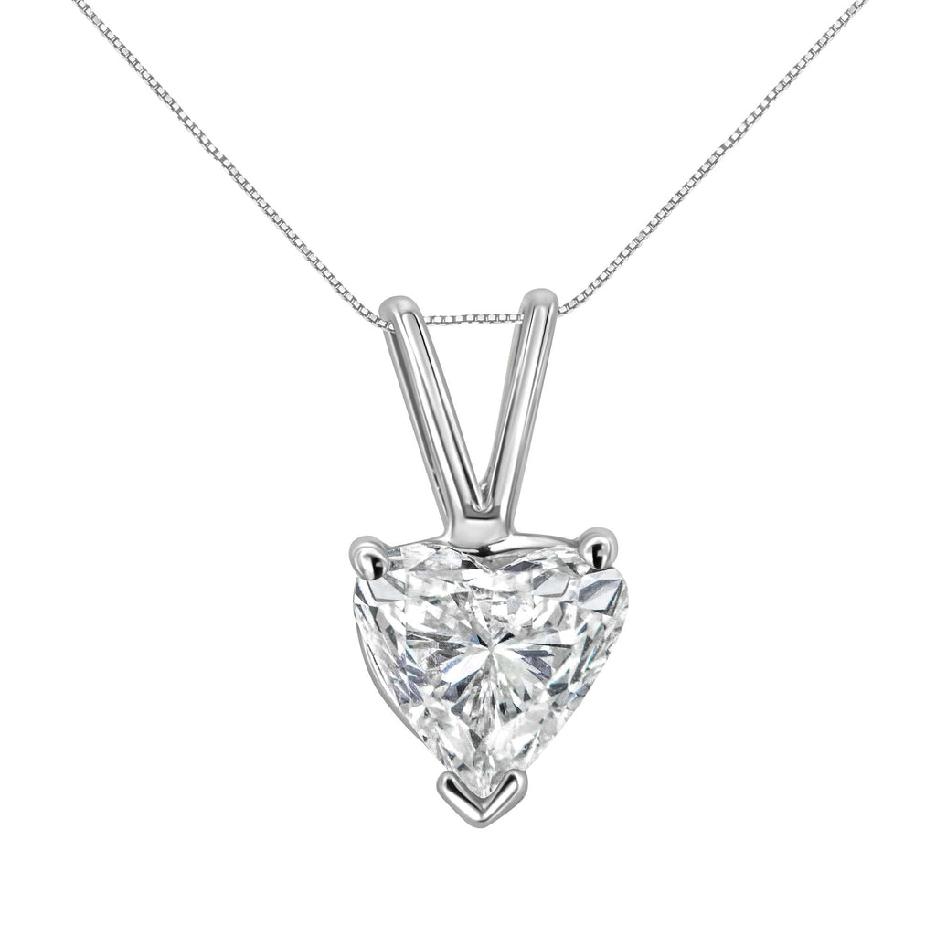 14K White Gold 3-Prong Set Heart Shaped Solitaire Lab Grown Diamond 18" Pendant Necklace (F-G Color, VS2-SI1 Clarity) - Friggin Jewelry