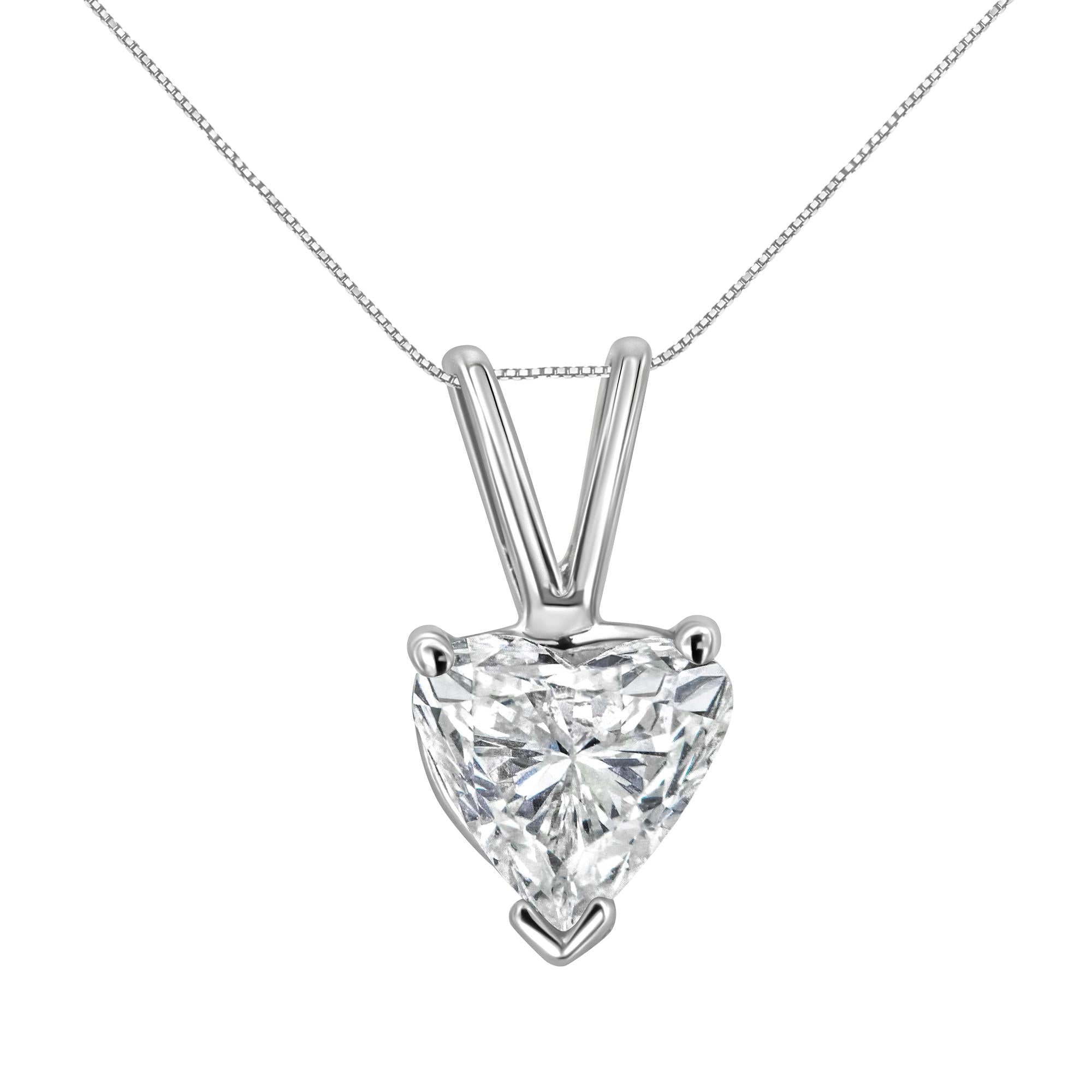 14K White Gold 3-Prong Set Heart Shaped Solitaire Lab Grown Diamond 18" Pendant Necklace (F-G Color, VS2-SI1 Clarity) - Friggin Jewelry