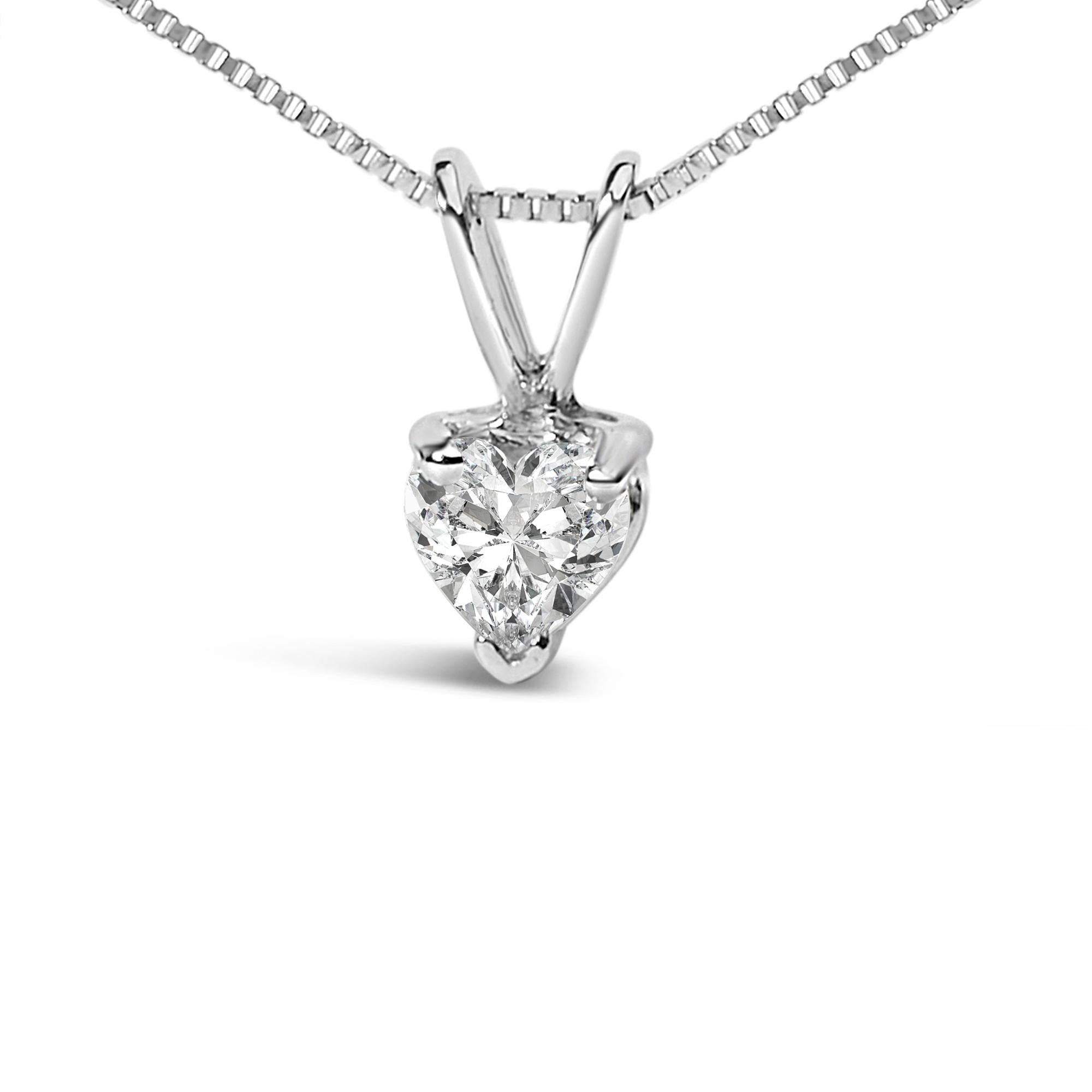 14K White Gold 3-Prong Set Heart Shaped Solitaire Lab Grown Diamond 18" Pendant Necklace (F-G Color, VS2-SI1 Clarity) - Friggin Jewelry